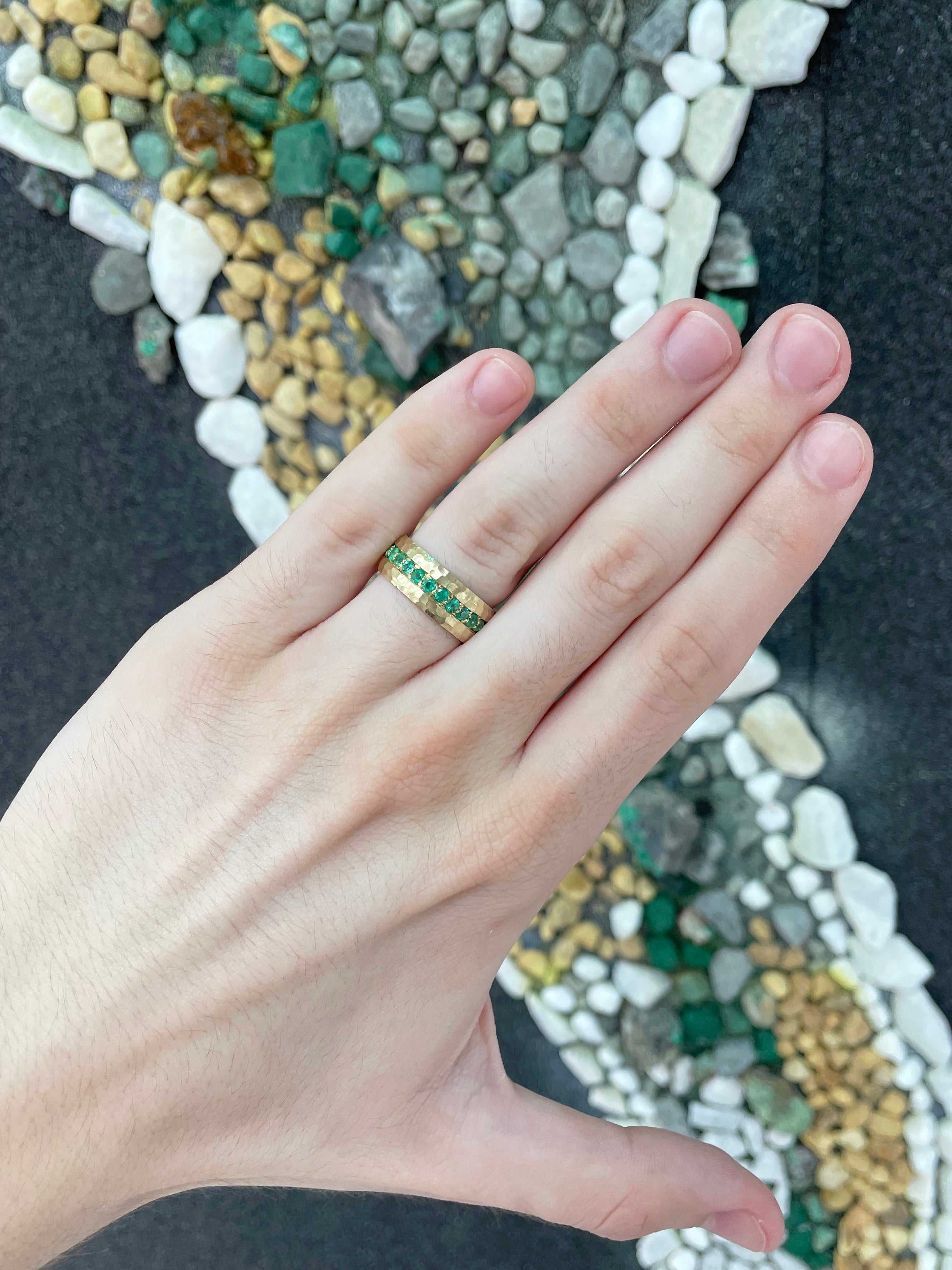 1.50tcw Custom Zambian Emerald Wedding 8 MM Band 14K - Handcrafted Ring