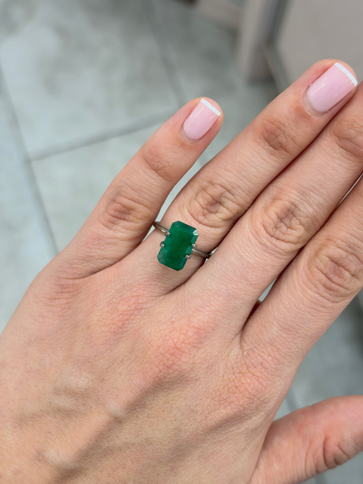 3.27 carat 12.8×8 Elongated Mossy Dark Green Natural Loose Brazilian Emerald- Emerald Cut