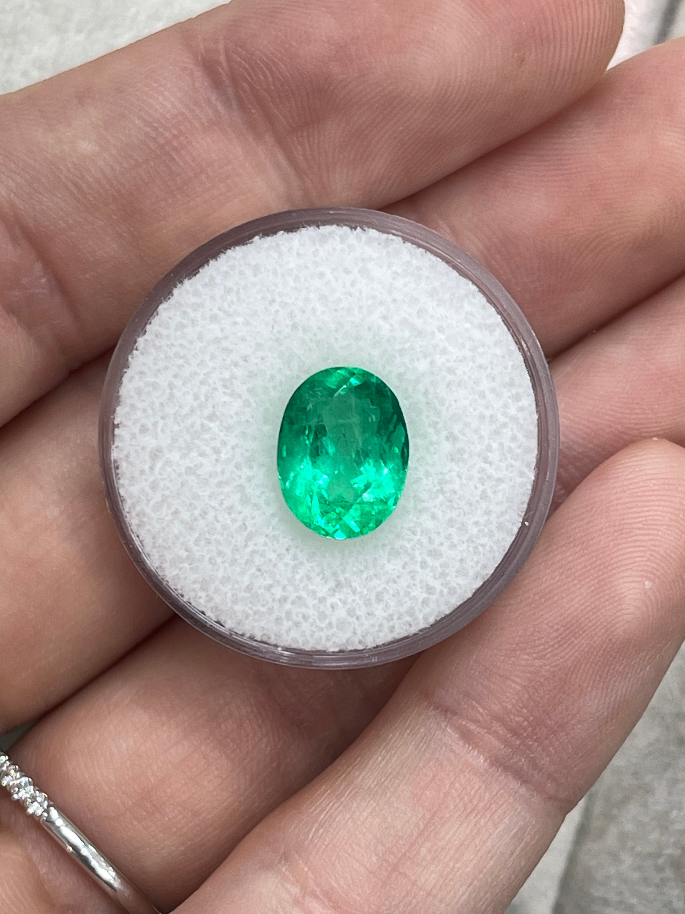 3.16 Carat 11x8 Apple Yellowish Green Loose Oval Colombian Emerald