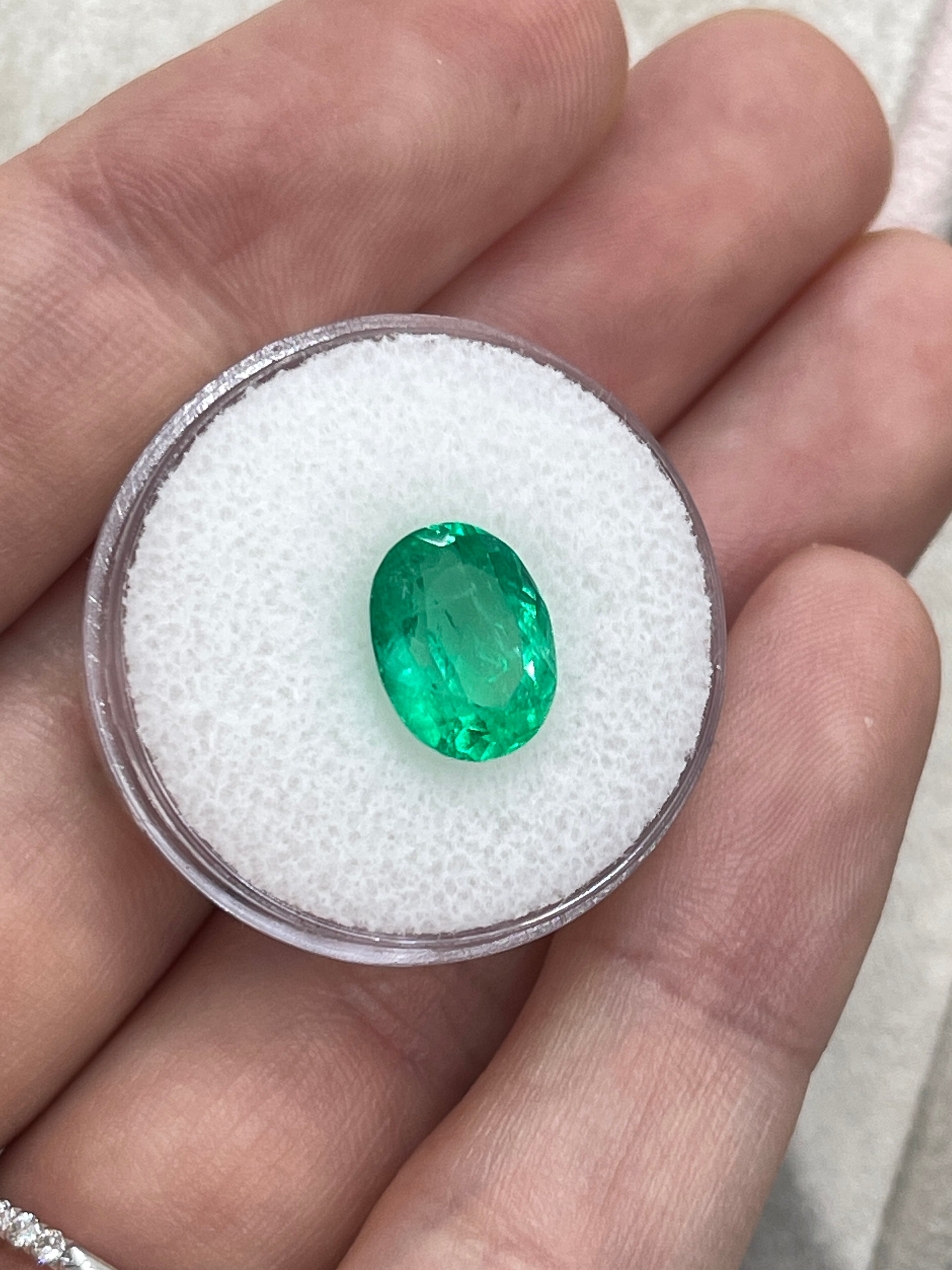 3.16 Carat 11x8 Apple Yellowish Green Loose Oval Colombian Emerald