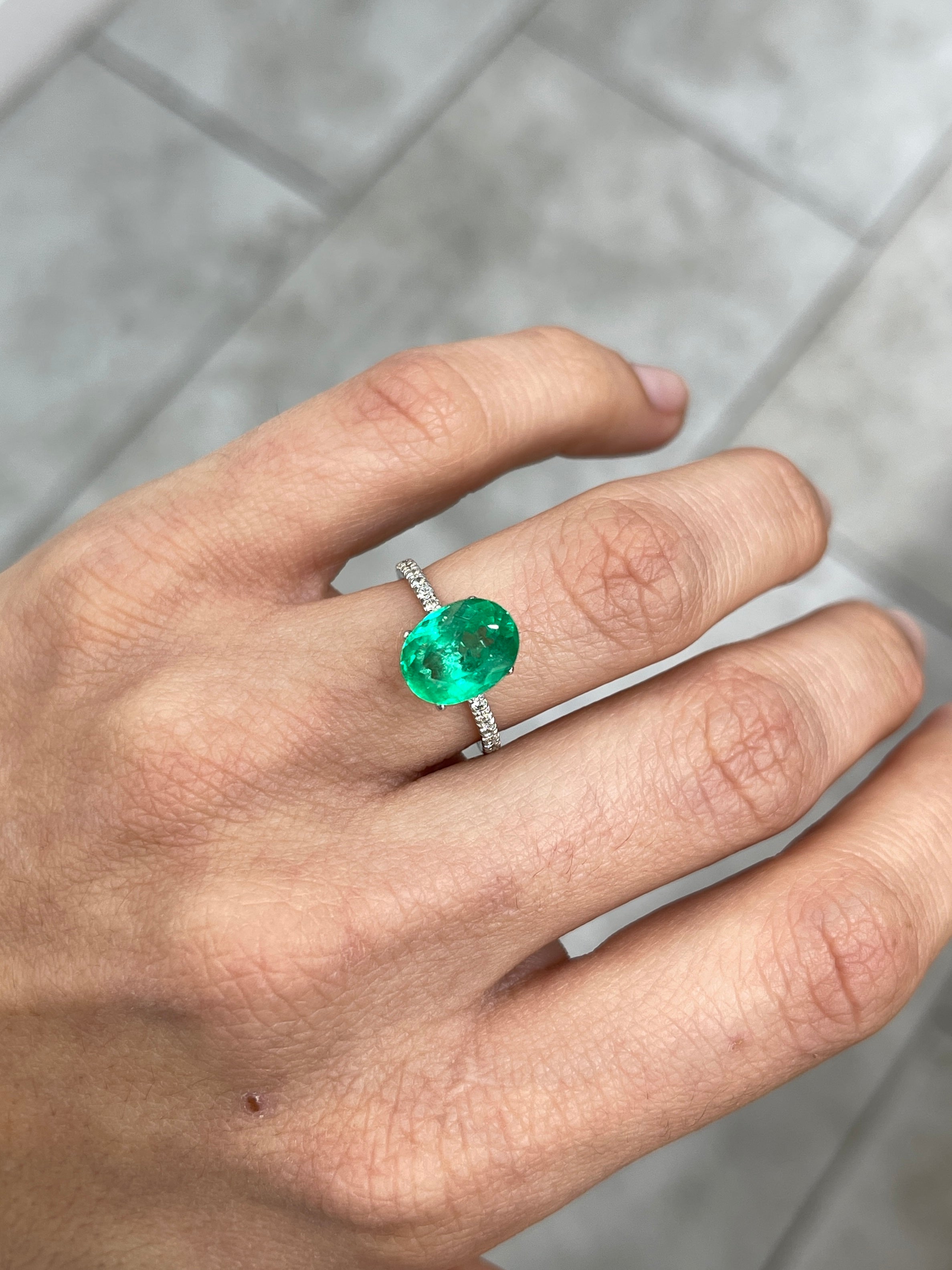 3.16 Carat 11x8 Apple Yellowish Green Loose Oval Colombian Emerald