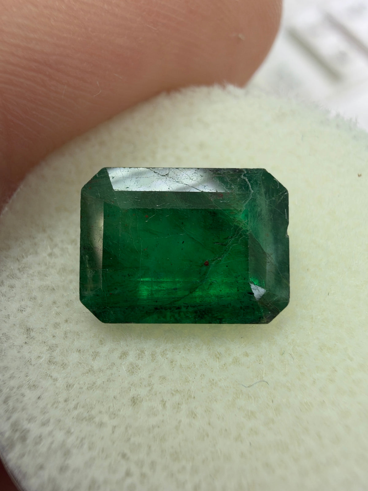 3.44 carat 10.7×10 mm Dark Green Loose Earth-Mined Brazilian Emerald- Emerald Cut