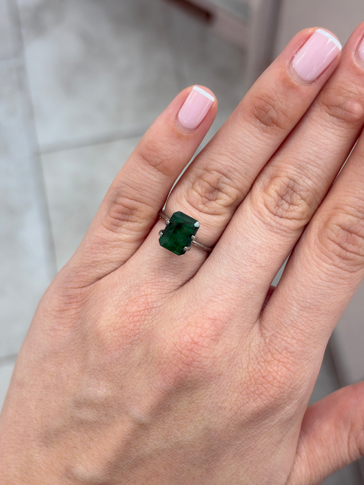 3.44 carat 10.7×10 mm Dark Green Loose Earth-Mined Brazilian Emerald- Emerald Cut