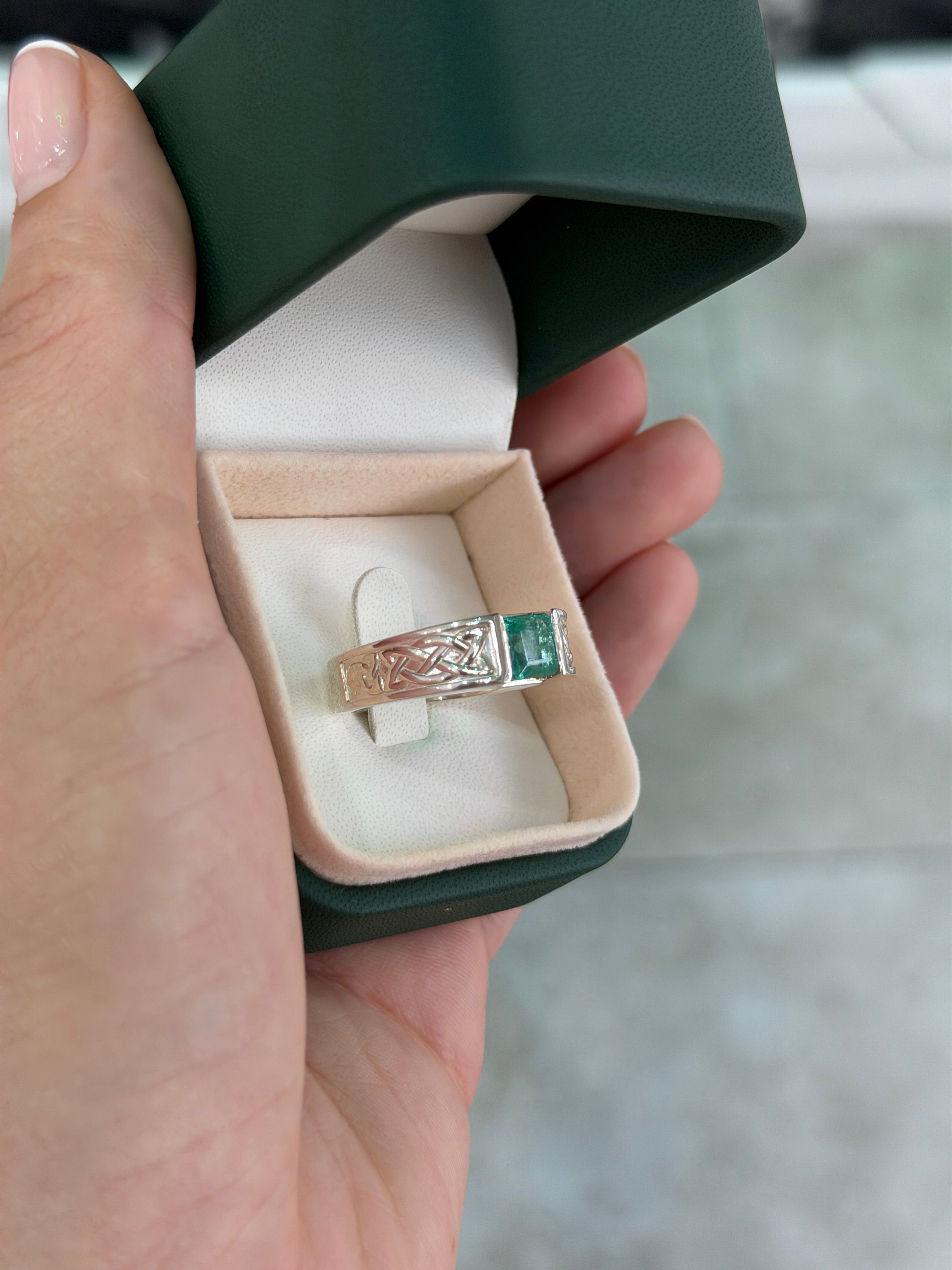 1.70ct 925 Celtic Irish Knot Asscher Emerald Solitaire Ring