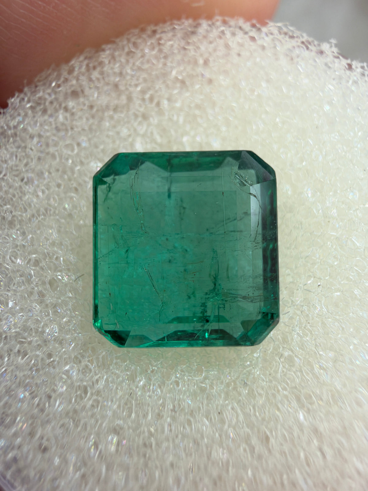 3.50 carat 9x9 Crystal Clear Vivid Deep Bluish Green Loose Natural Emerald- Asscher Cut