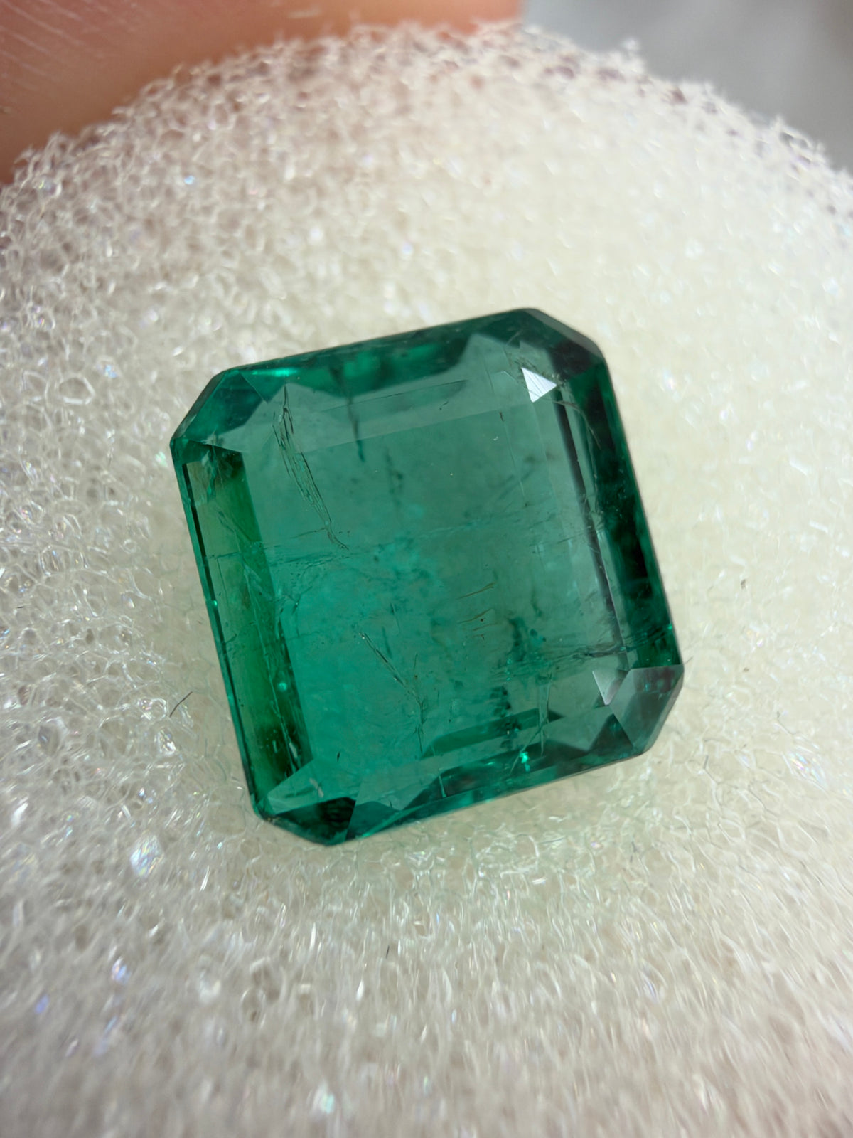 3.50 carat 9x9 Crystal Clear Vivid Deep Bluish Green Loose Natural Emerald- Asscher Cut