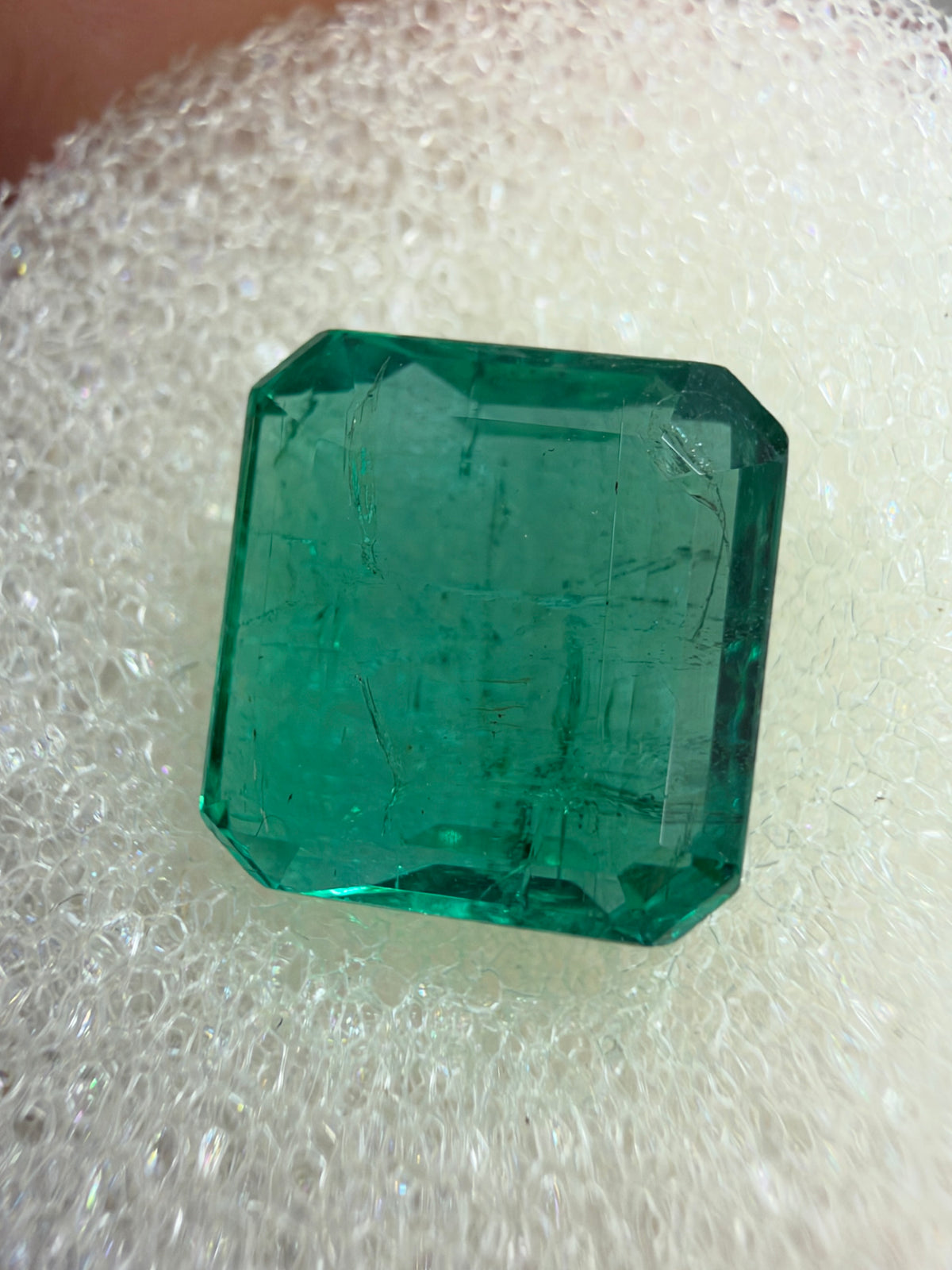 3.50 carat 9x9 Crystal Clear Vivid Deep Bluish Green Loose Natural Emerald- Asscher Cut