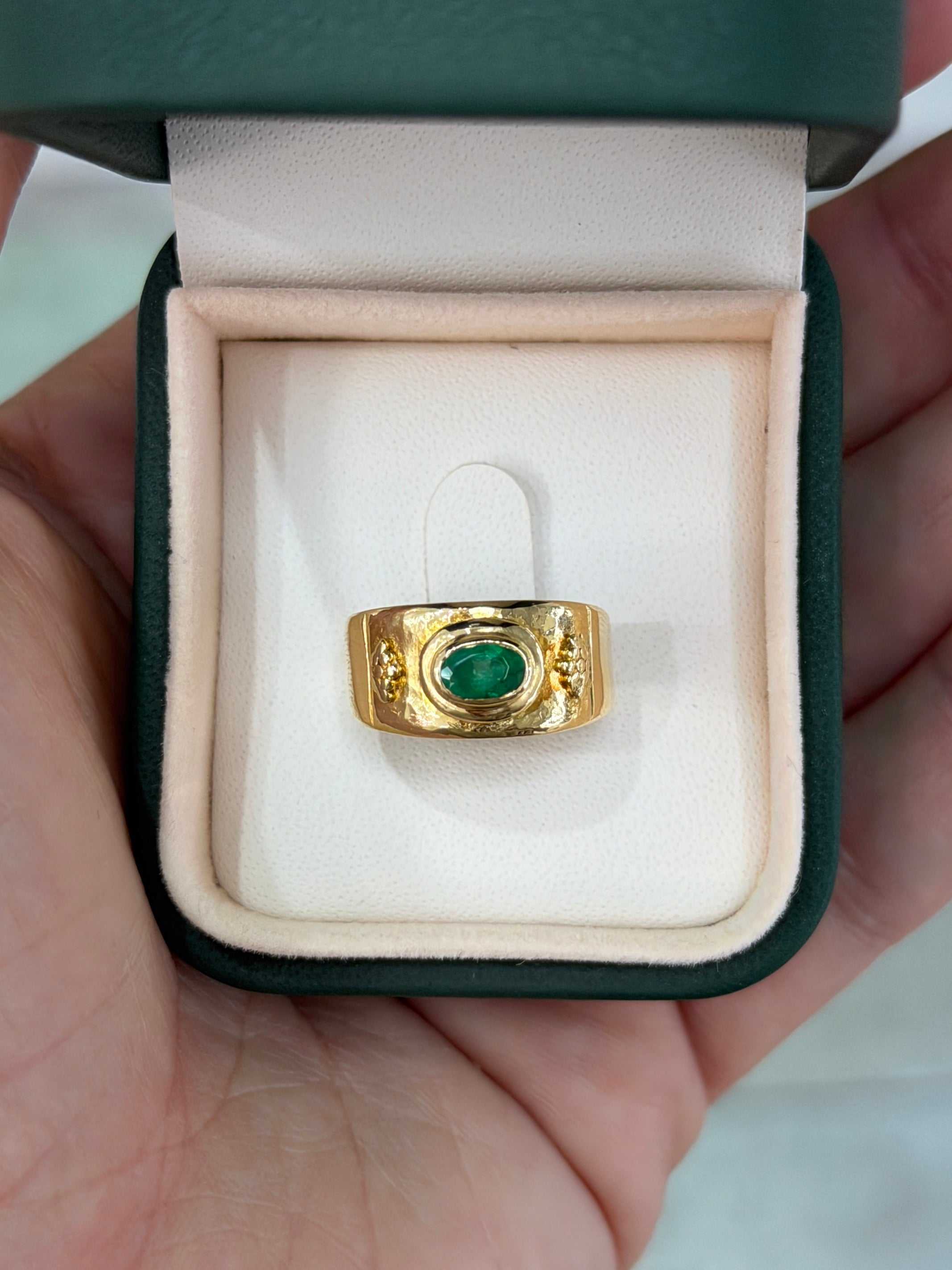 0.65tcw 18K Vintage Oval Emerald East to West Solitaire Pinky Ring