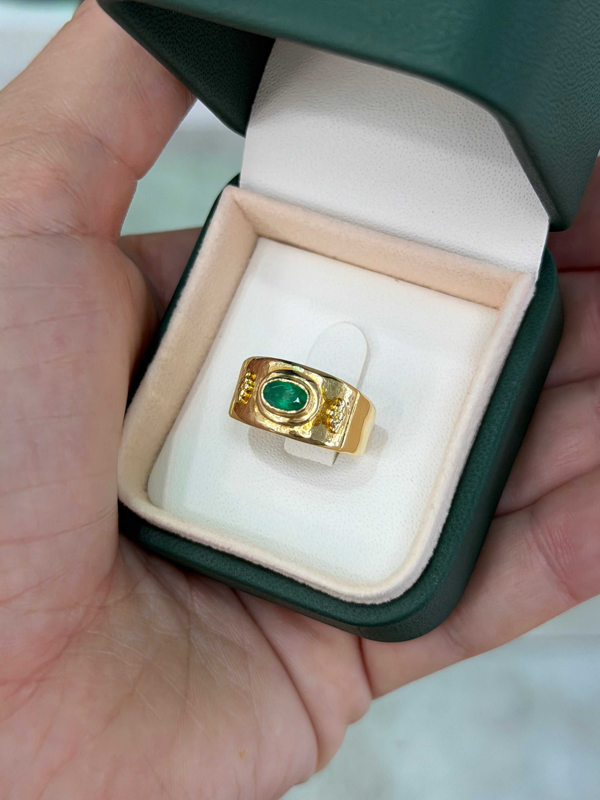 0.65tcw 18K Vintage Oval Emerald East to West Solitaire Pinky Ring