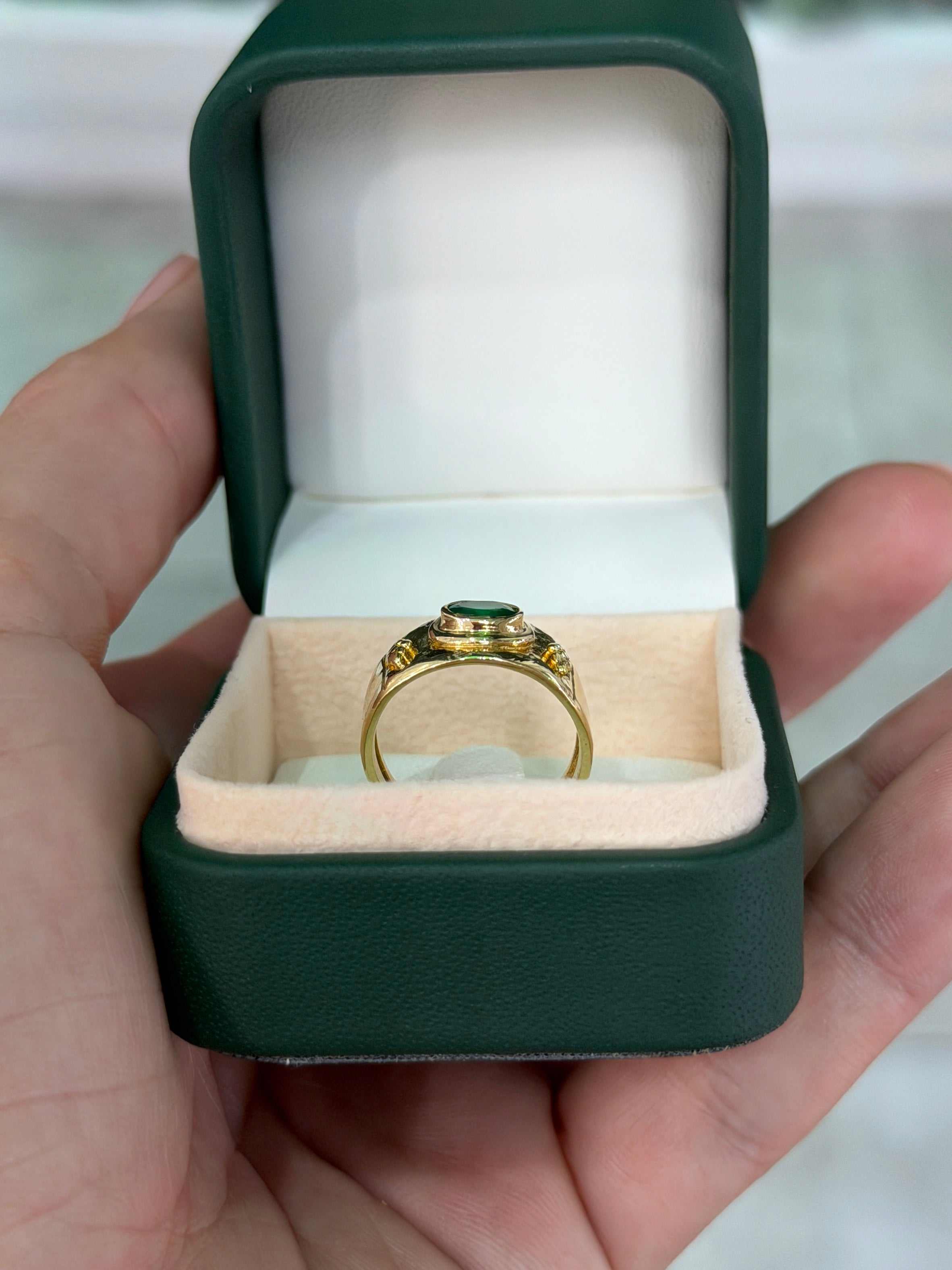 0.65tcw 18K Vintage Oval Emerald East to West Solitaire Pinky Ring