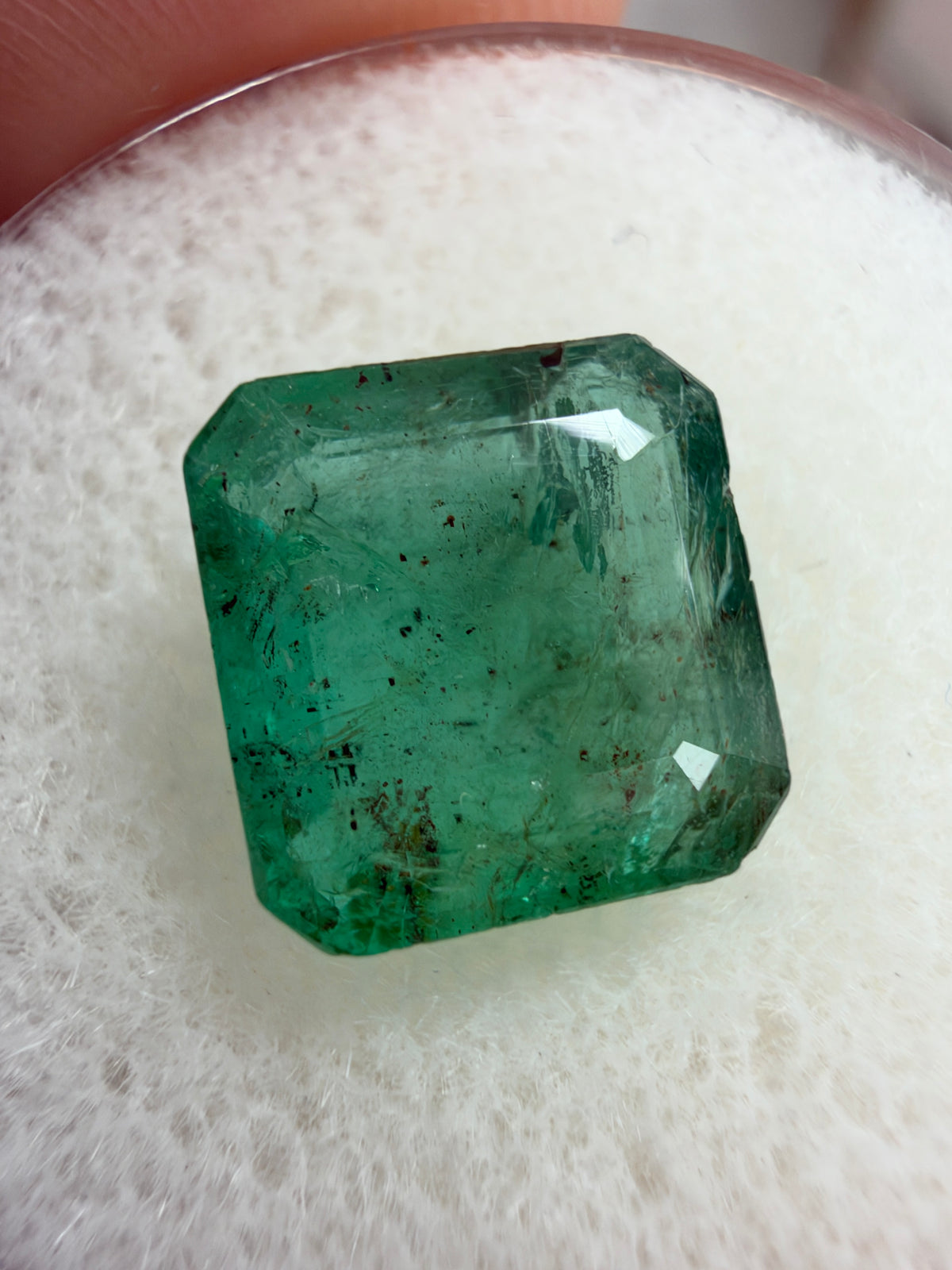 3.78 carat 9.5×9.2 mm Medium Moss Freckled Green Earth-Mined Loose Zambian Emerald- Asscher Cut