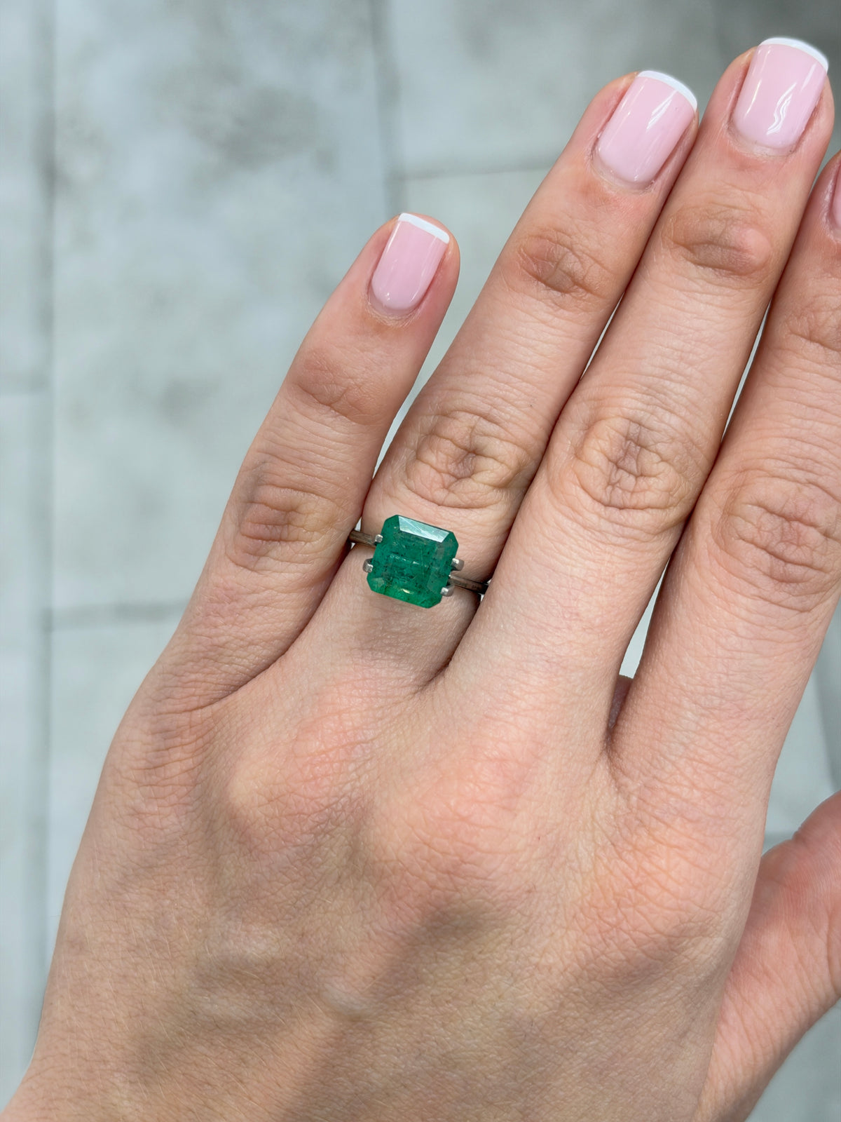 3.78 carat 9.5×9.2 mm Medium Moss Freckled Green Earth-Mined Loose Zambian Emerald- Asscher Cut