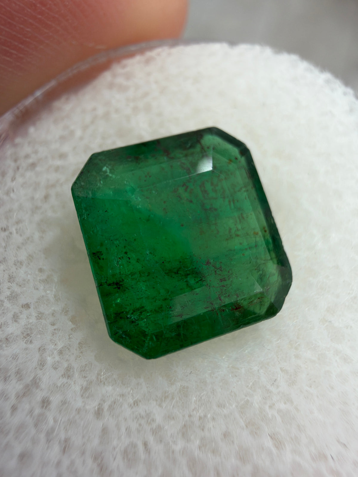 3.79 carat 10×9.4 Deep Dark Forest Green Loose Natural Asscher-Cut Zambian Emerald