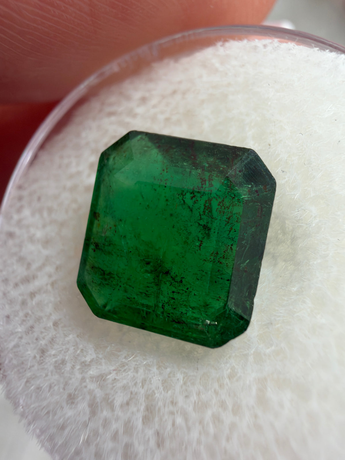 3.79 carat 10×9.4 Deep Dark Forest Green Loose Natural Asscher-Cut Zambian Emerald