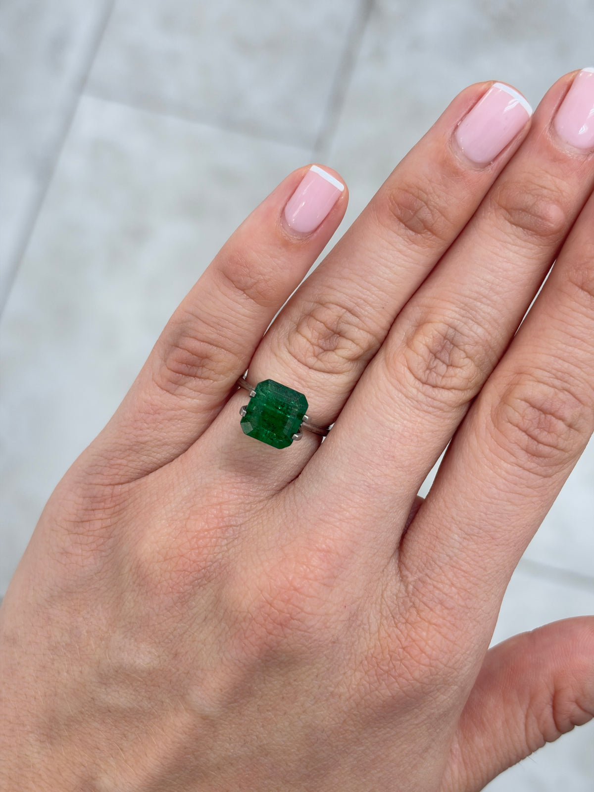 3.79 carat 10×9.4 Deep Dark Forest Green Loose Natural Asscher-Cut Zambian Emerald
