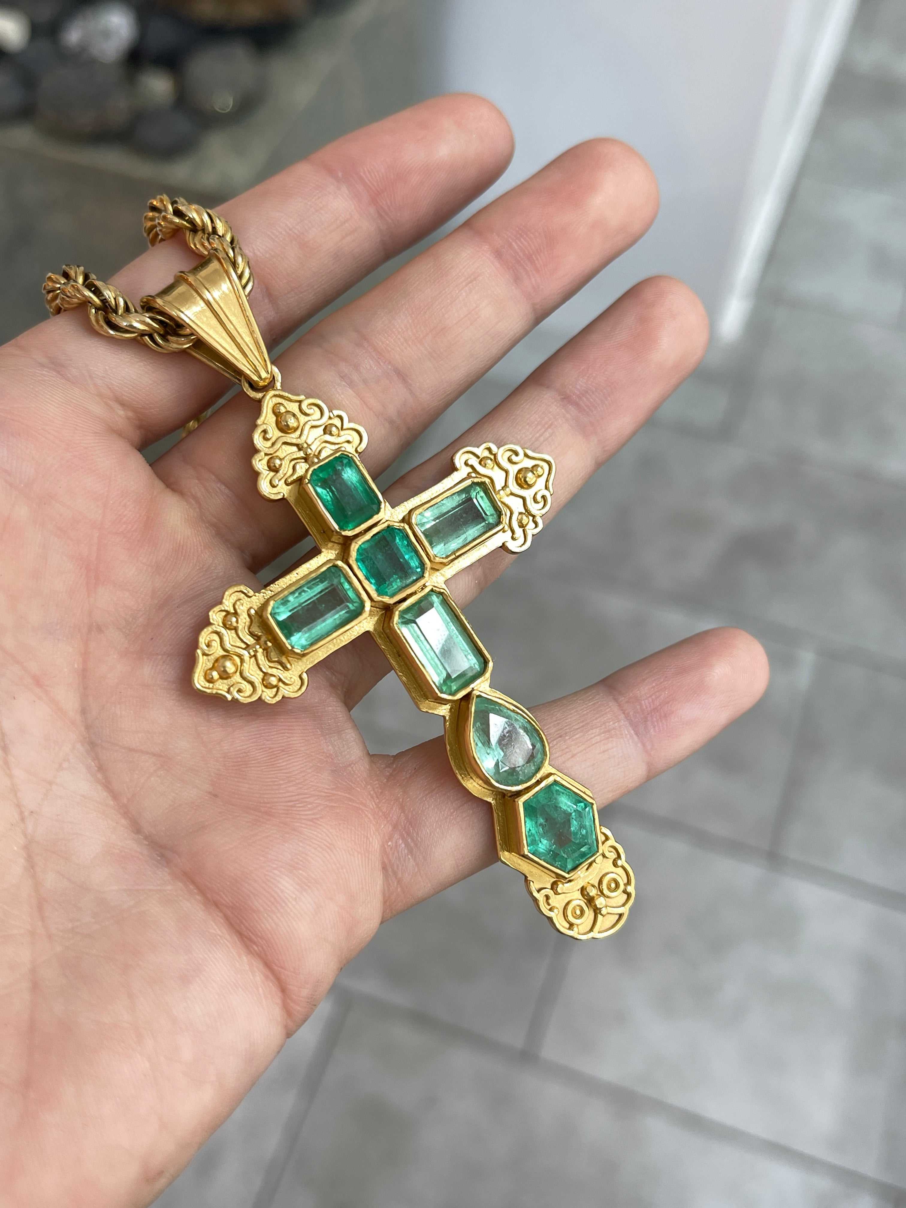 AS SEEN ON INSTAGRAM: 24.55TCW Massive Natural Colombian Emerald Pre Columbian Cross Sterling Silver with Gold Plate - JR Colombian Emeralds