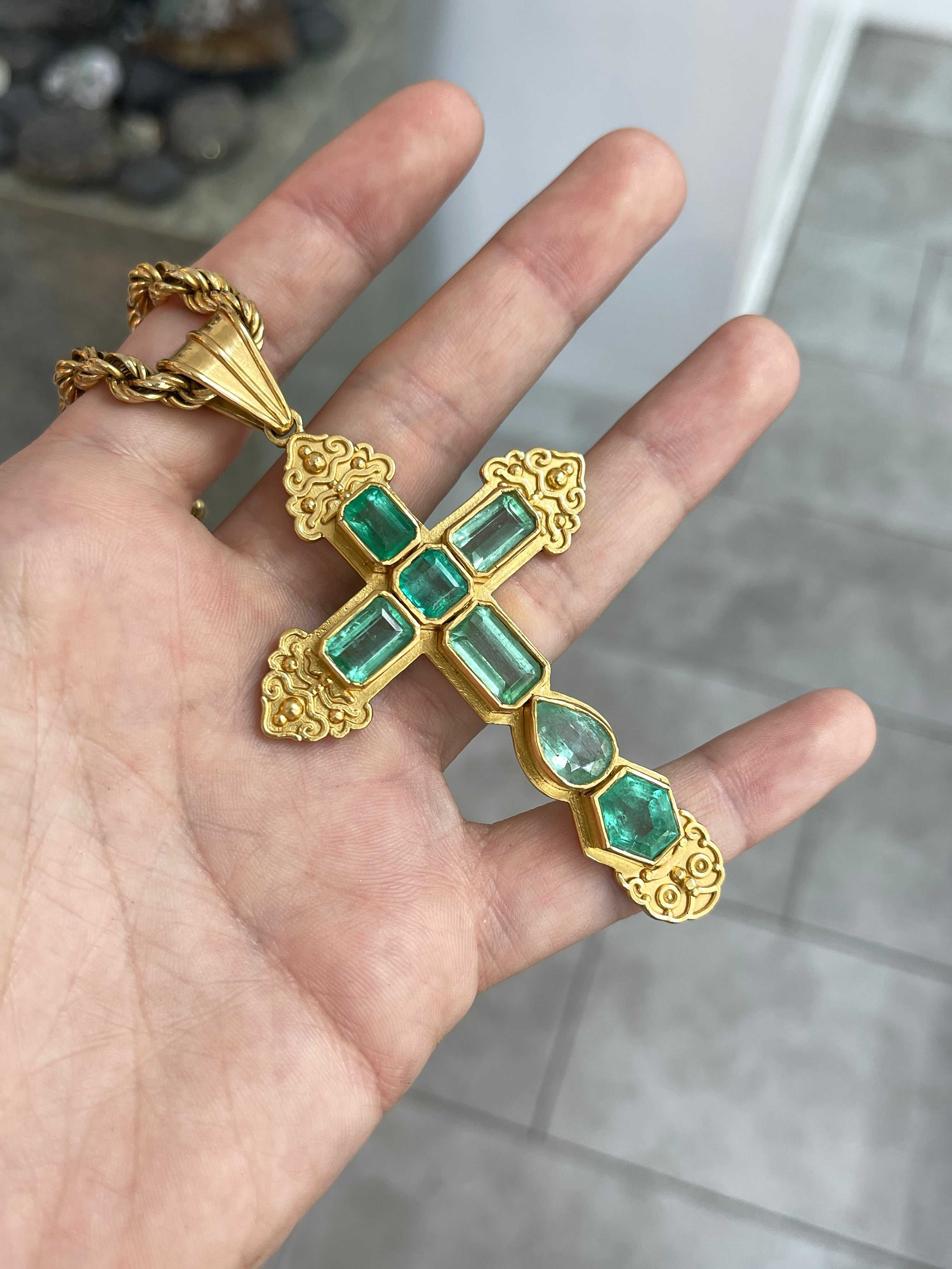 AS SEEN ON INSTAGRAM: 24.55TCW Massive Natural Colombian Emerald Pre Columbian Cross Sterling Silver with Gold Plate - JR Colombian Emeralds