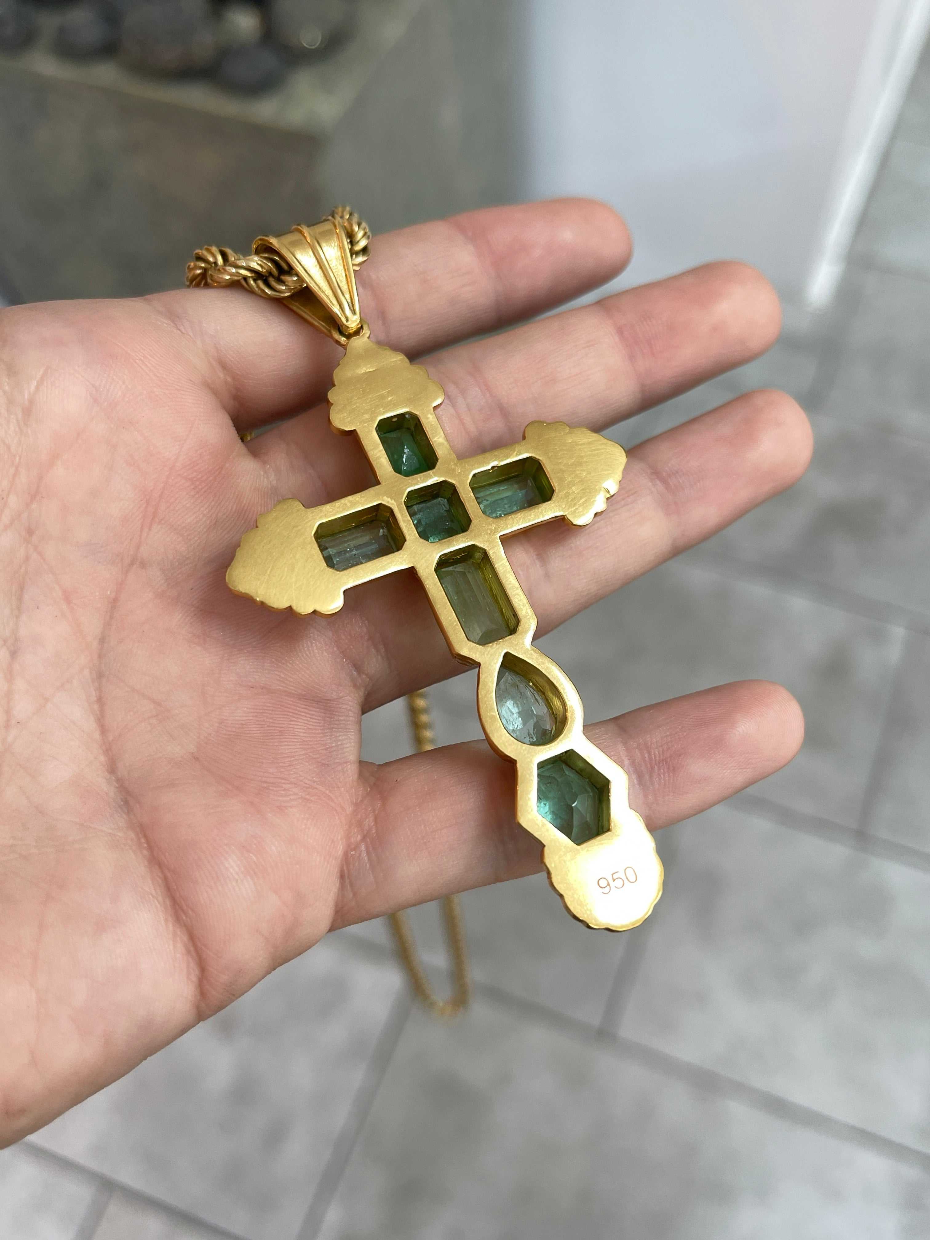 AS SEEN ON INSTAGRAM: 24.55TCW Massive Natural Colombian Emerald Pre Columbian Cross Sterling Silver with Gold Plate - JR Colombian Emeralds