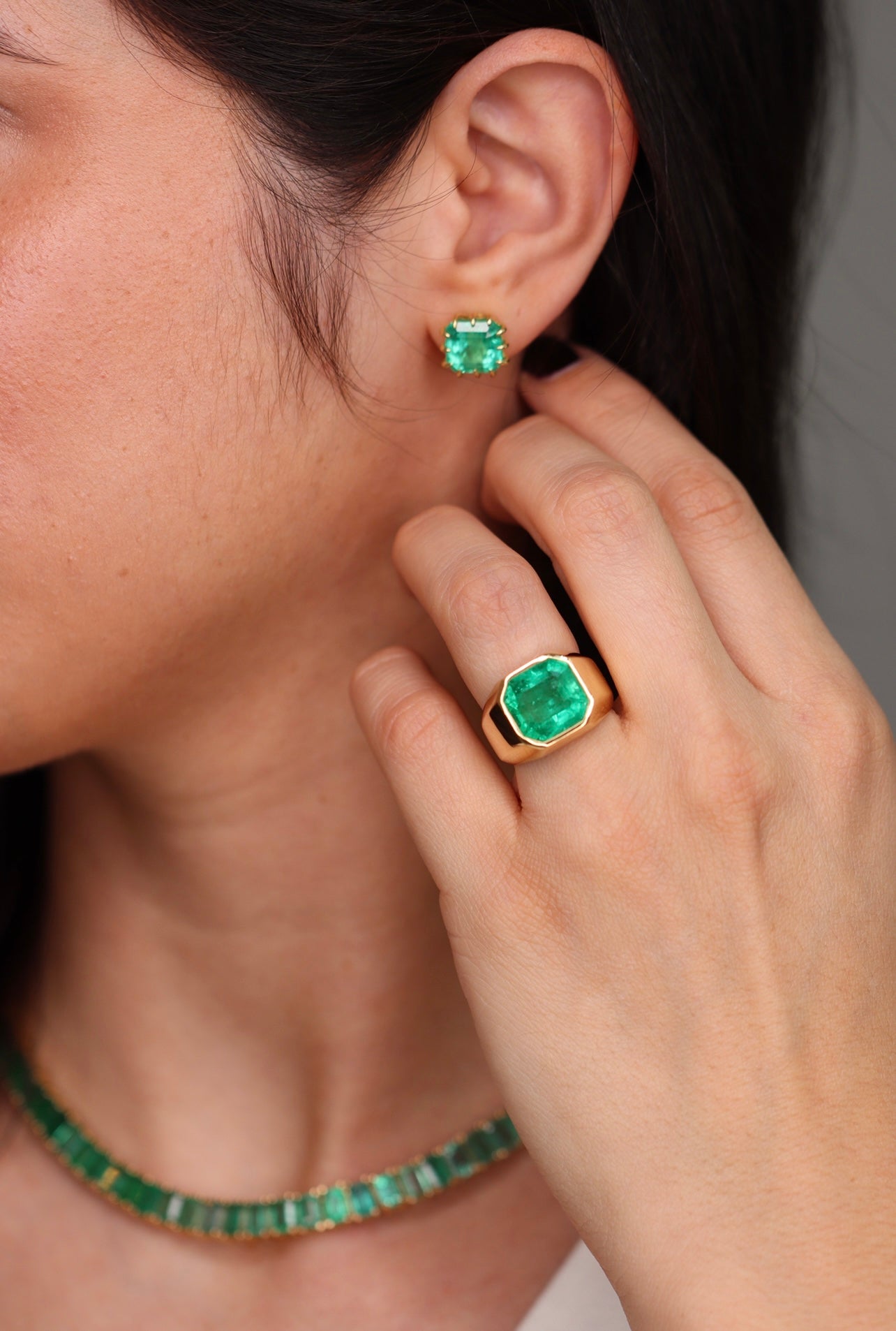 8.56tcw Colombian Emerald Multi Prong 18K Statement Studs