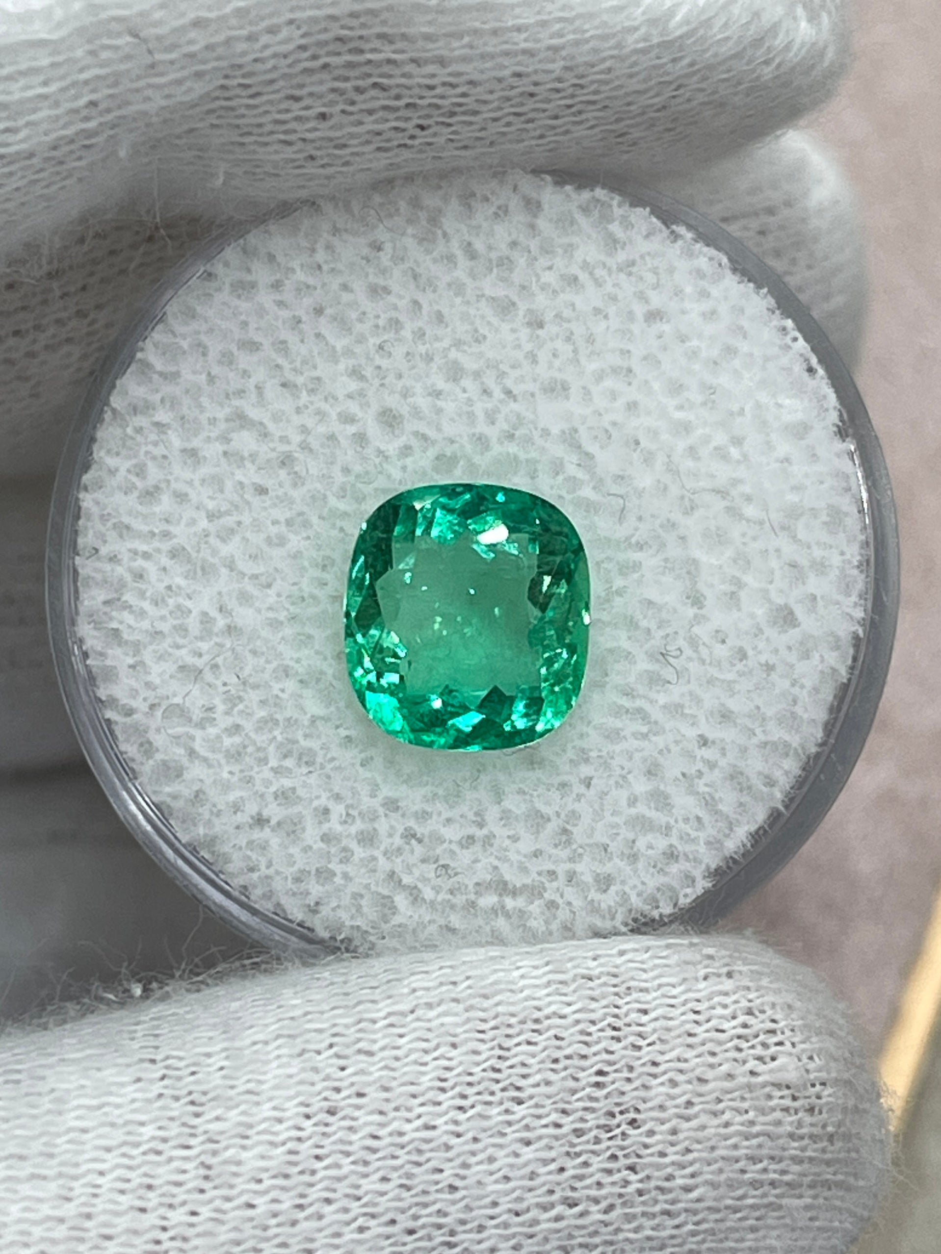 2.38 Carat 9x8 Lustrous Neon Yellowish Green Natural Loose Colombian Emerald-Cushion Cut