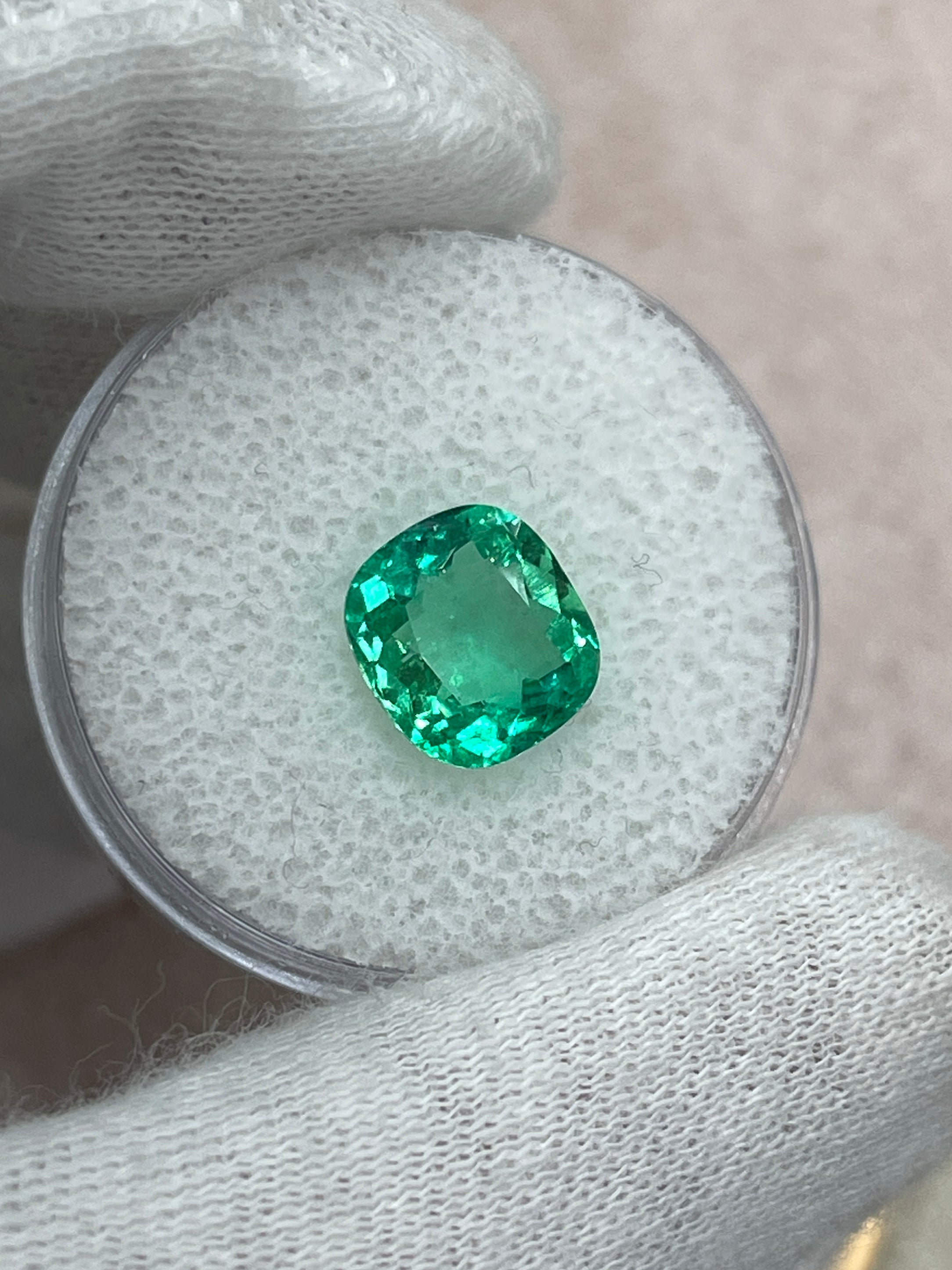 2.38 Carat 9x8 Lustrous Neon Yellowish Green Natural Loose Colombian Emerald-Cushion Cut