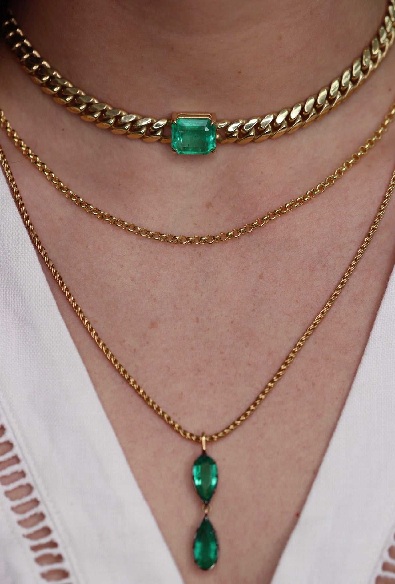 10 Carat Jumbo East To West Colombian Emerald Cuban Link Choker 14K - JR Colombian Emeralds
