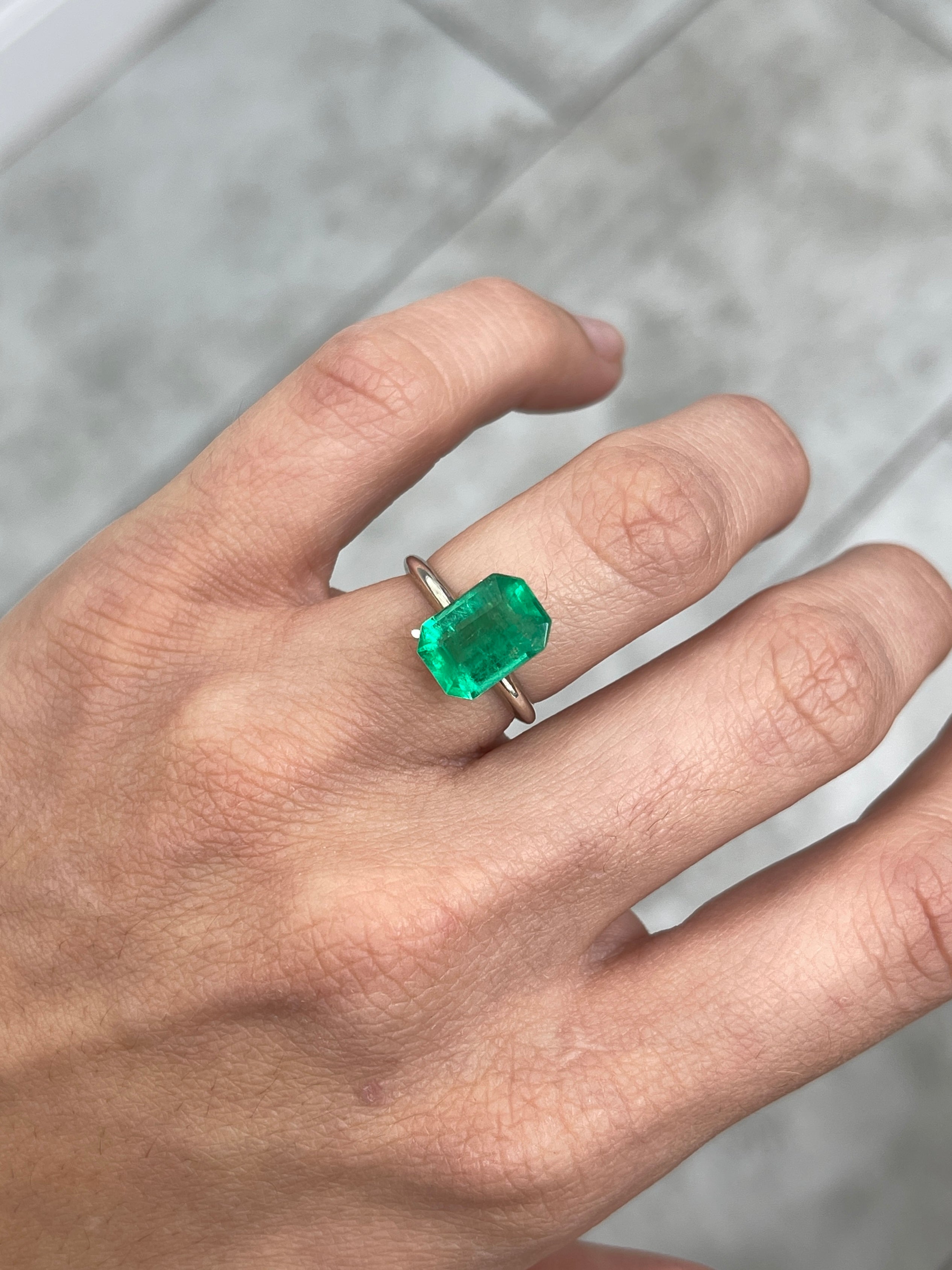 3.19 Carat 11x8 Yellowish Green Natural Loose Colombian Emerald-Emerald Cut
