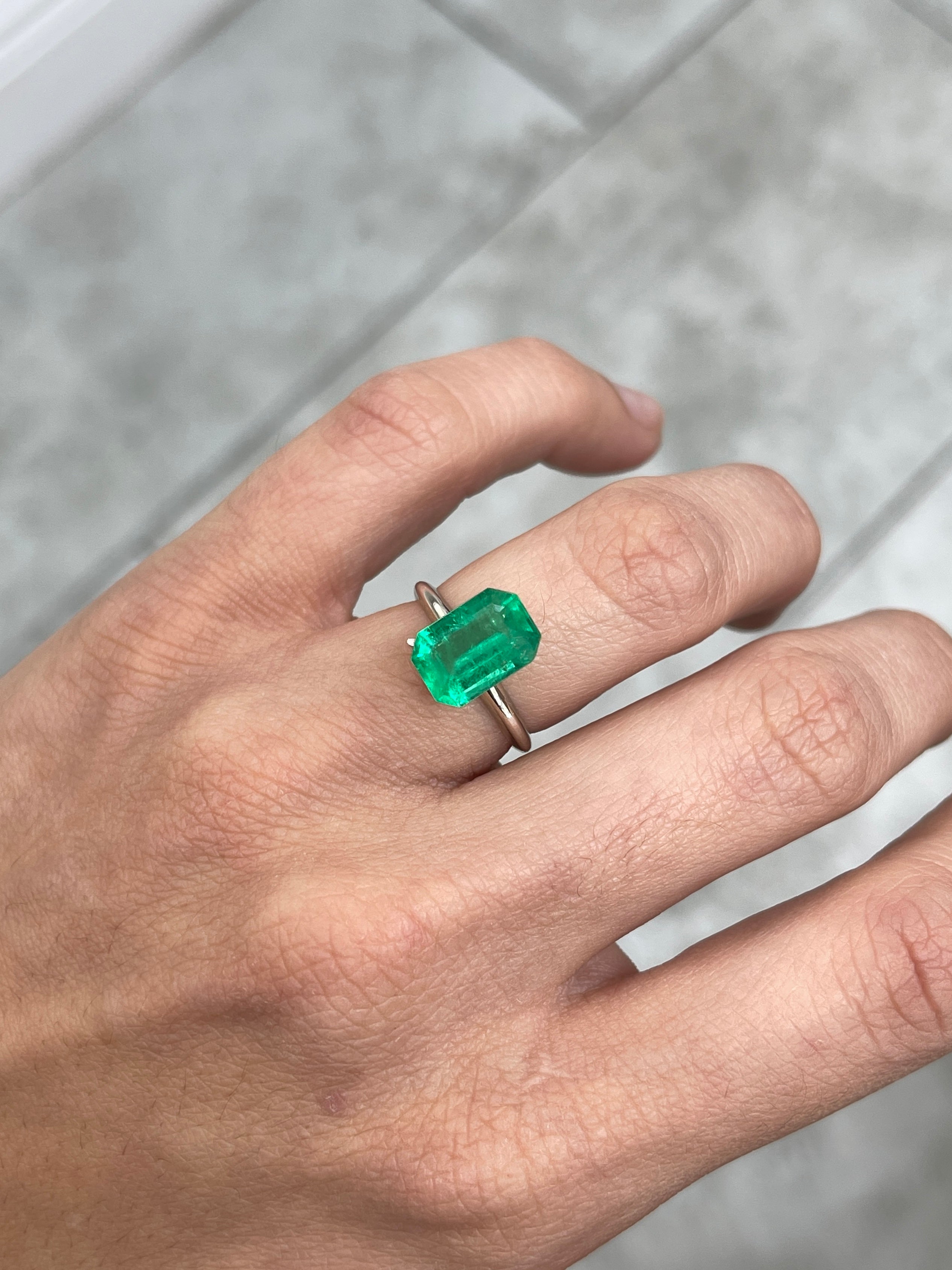 3.19 Carat 11x8 Yellowish Green Natural Loose Colombian Emerald-Emerald Cut