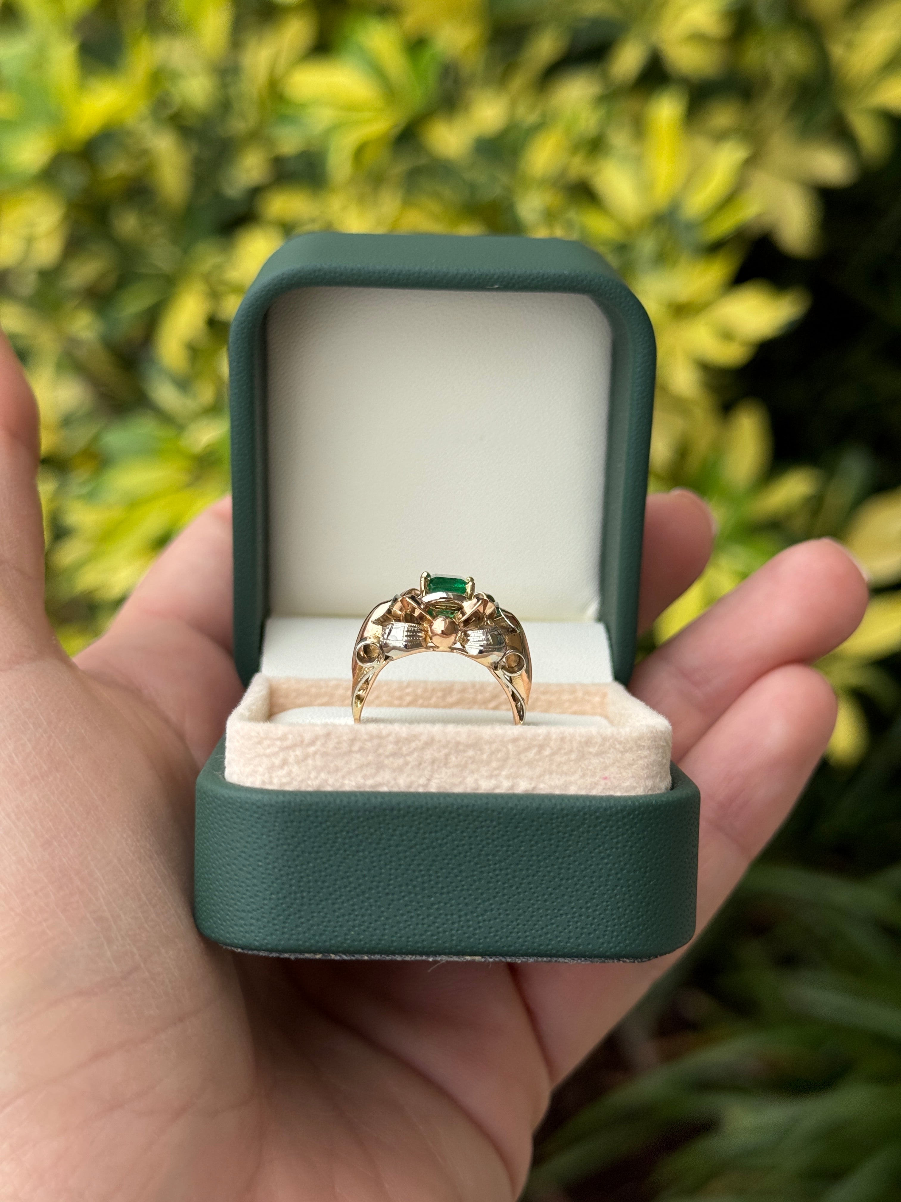 1.50 Carat AAA+ Emerald Solitaire Art Deco Ring 18K Rose & White Gold