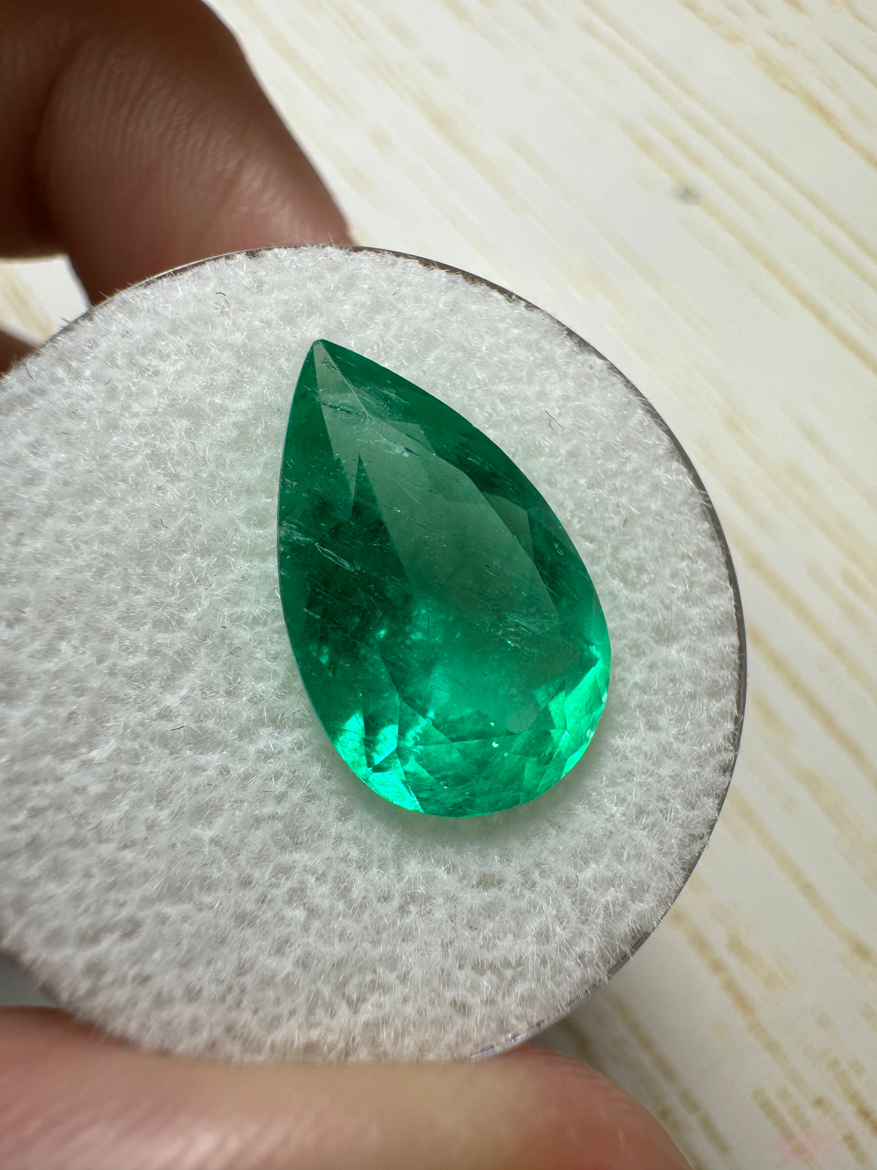 5.27 carat 16x10 Medium Green Natural Loose Colombian Emerald-Pear Cut - JR Colombian Emeralds