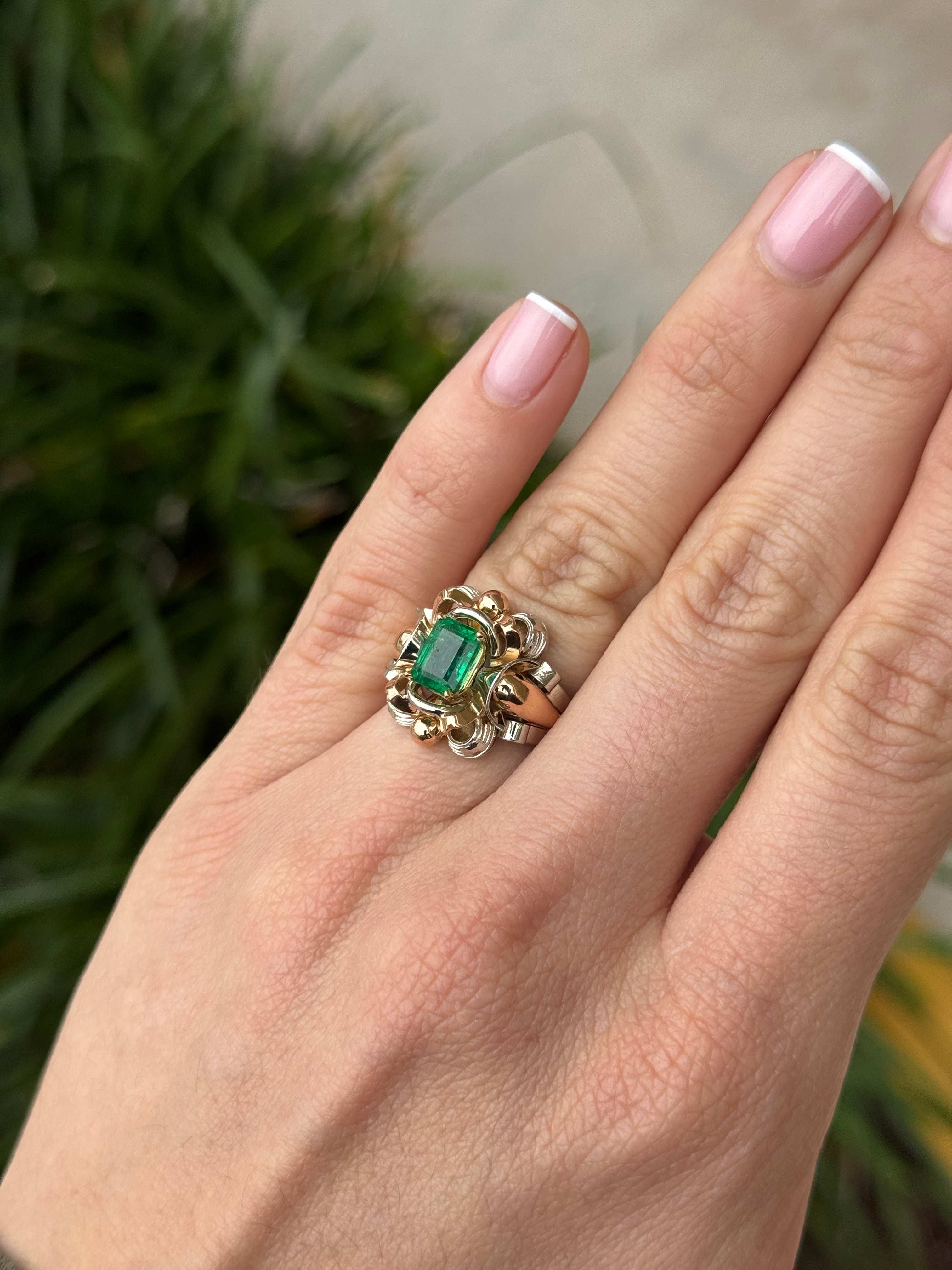 1.50 Carat AAA+ Emerald Solitaire Statement Ring 18K Rose & White Gold