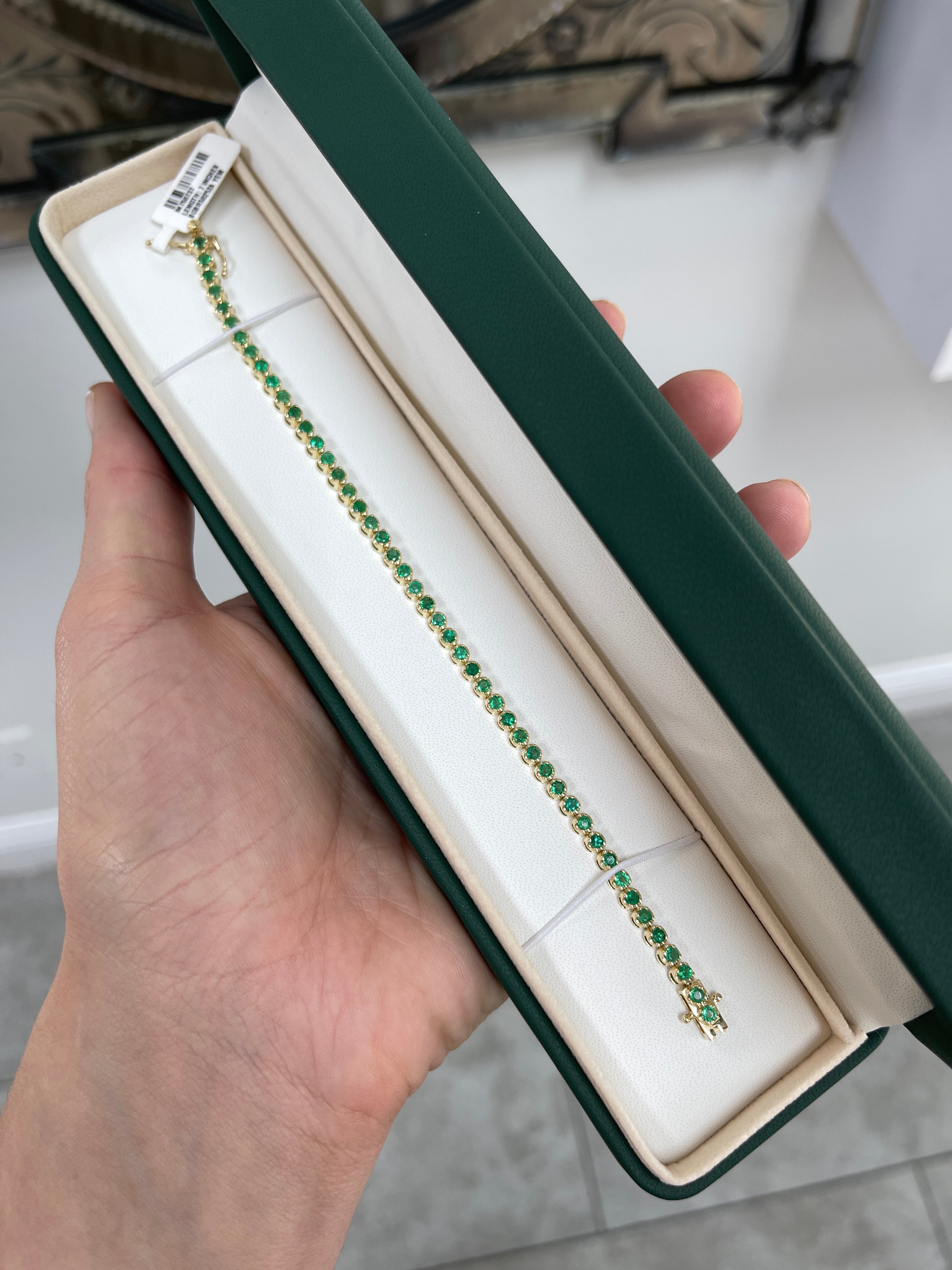 2.76tcw Medium Green Natural Round Emerald Tennis Bracelet 14K- 7 Inches