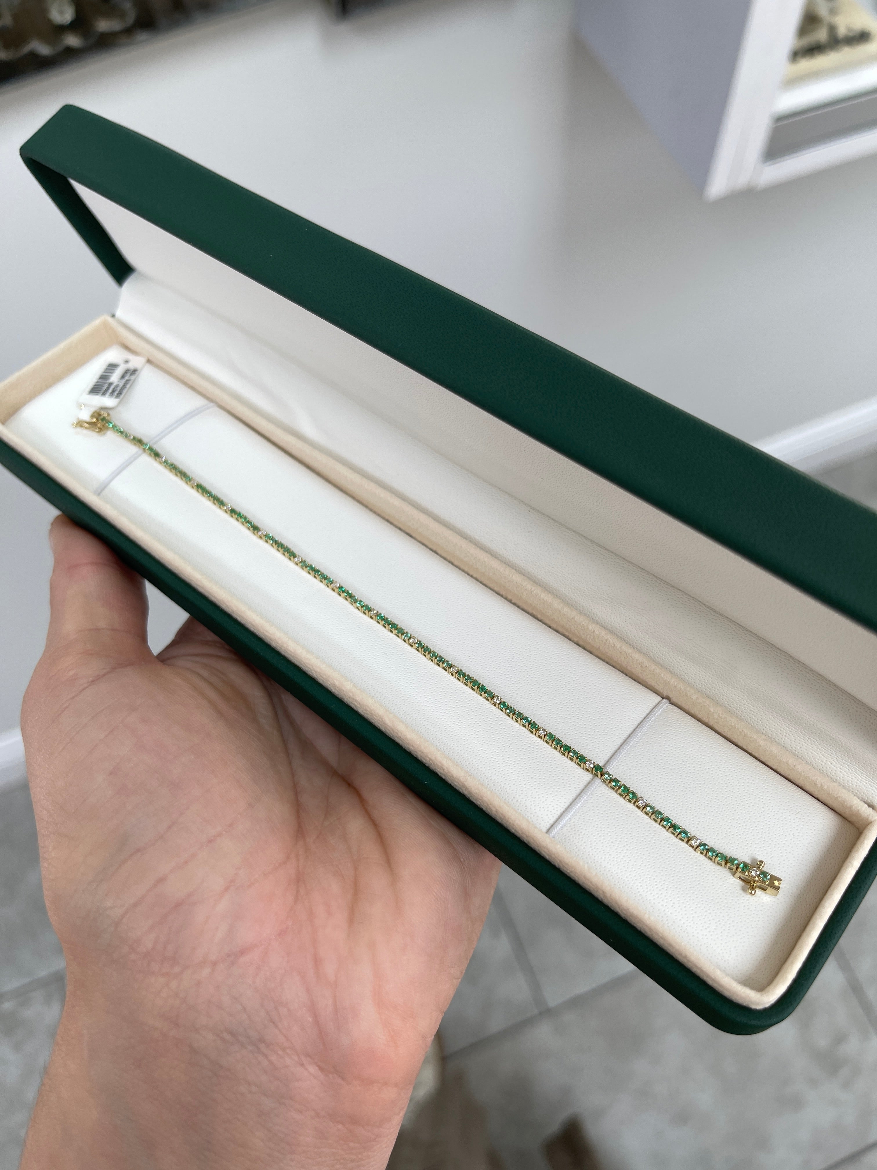 Petite 1.14tcw Emerald & Diamond Tennis Bracelet 14K Yellow Gold- 7 Inches