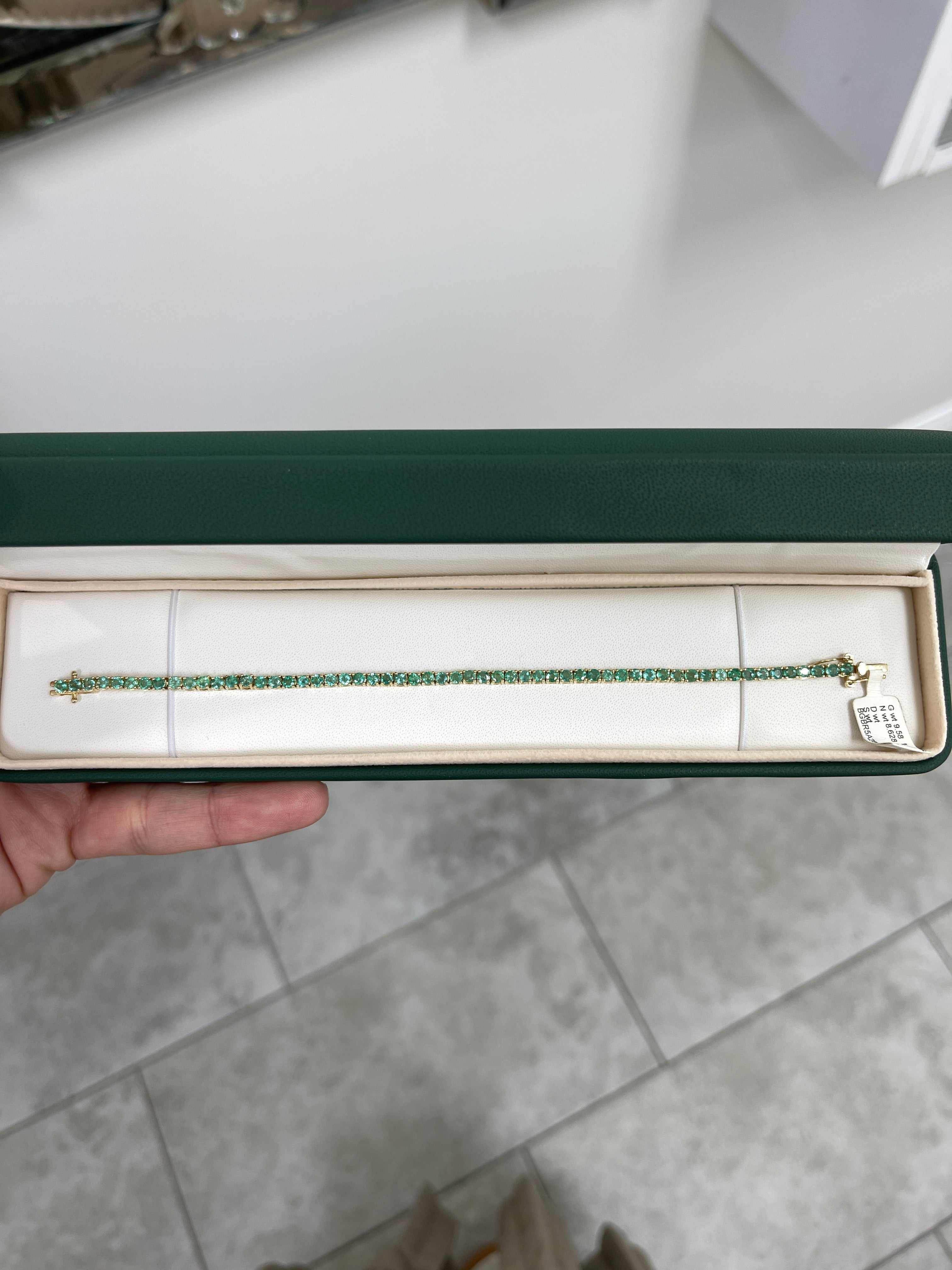4.76tcw Light Green Classic Natural Round Emerald 7 In Tennis Bracelet 14K