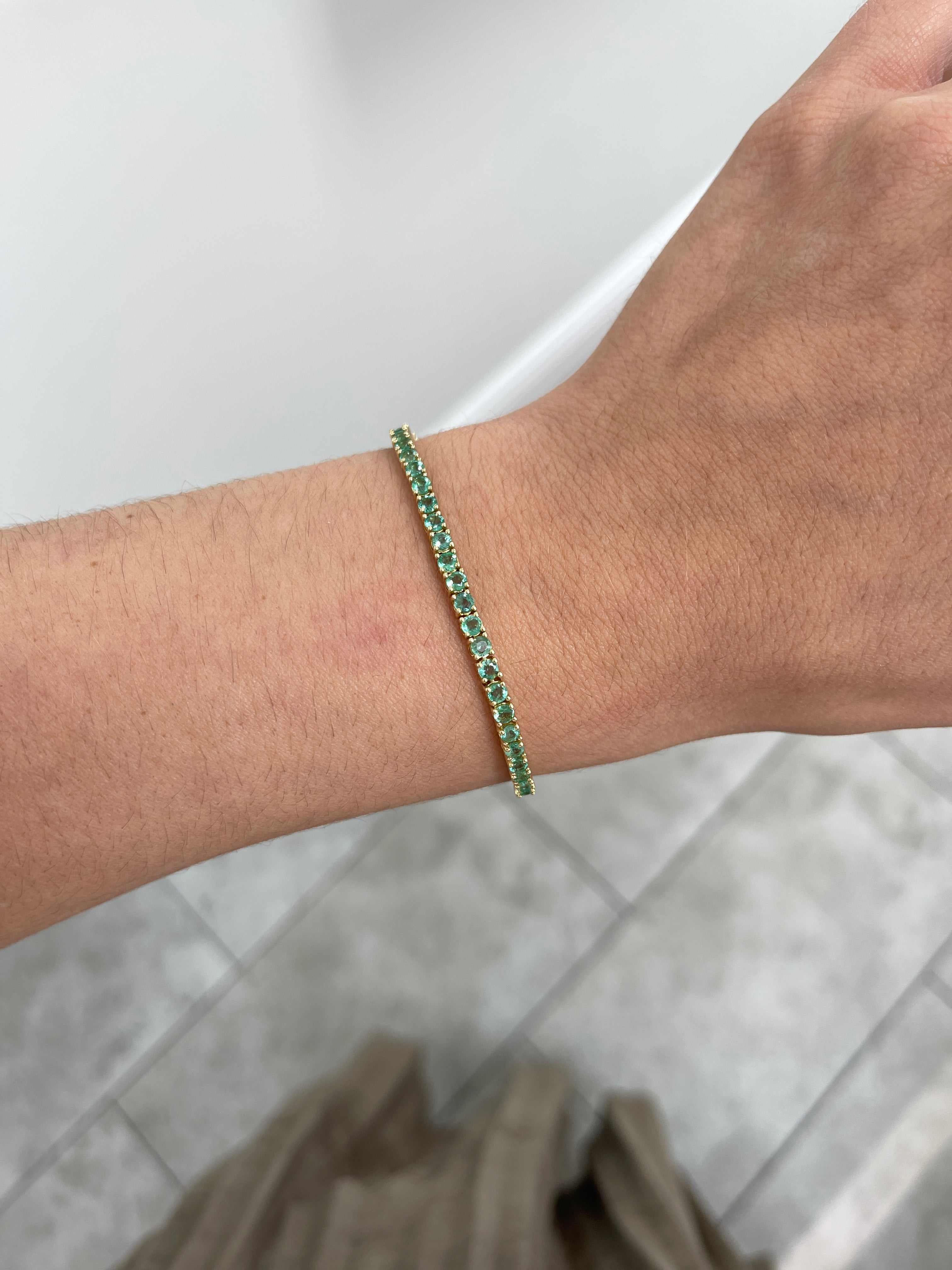 4.76tcw Light Green Classic Natural Round Emerald 7 In Tennis Bracelet 14K