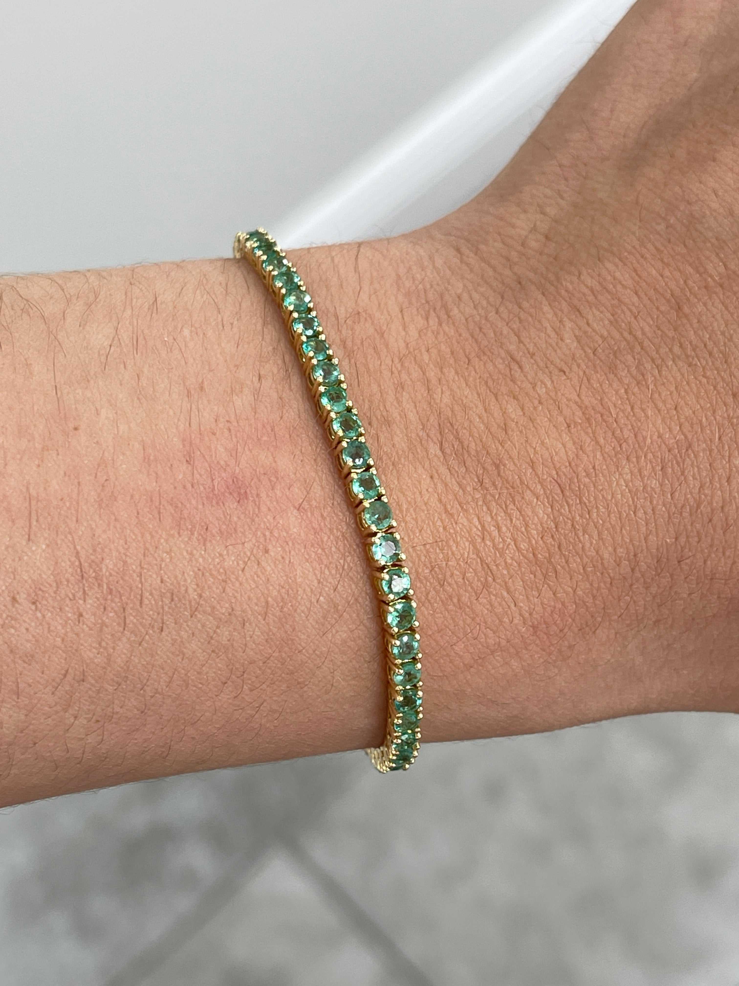 4.76tcw Light Green Classic Natural Round Emerald 7 In Tennis Bracelet 14K
