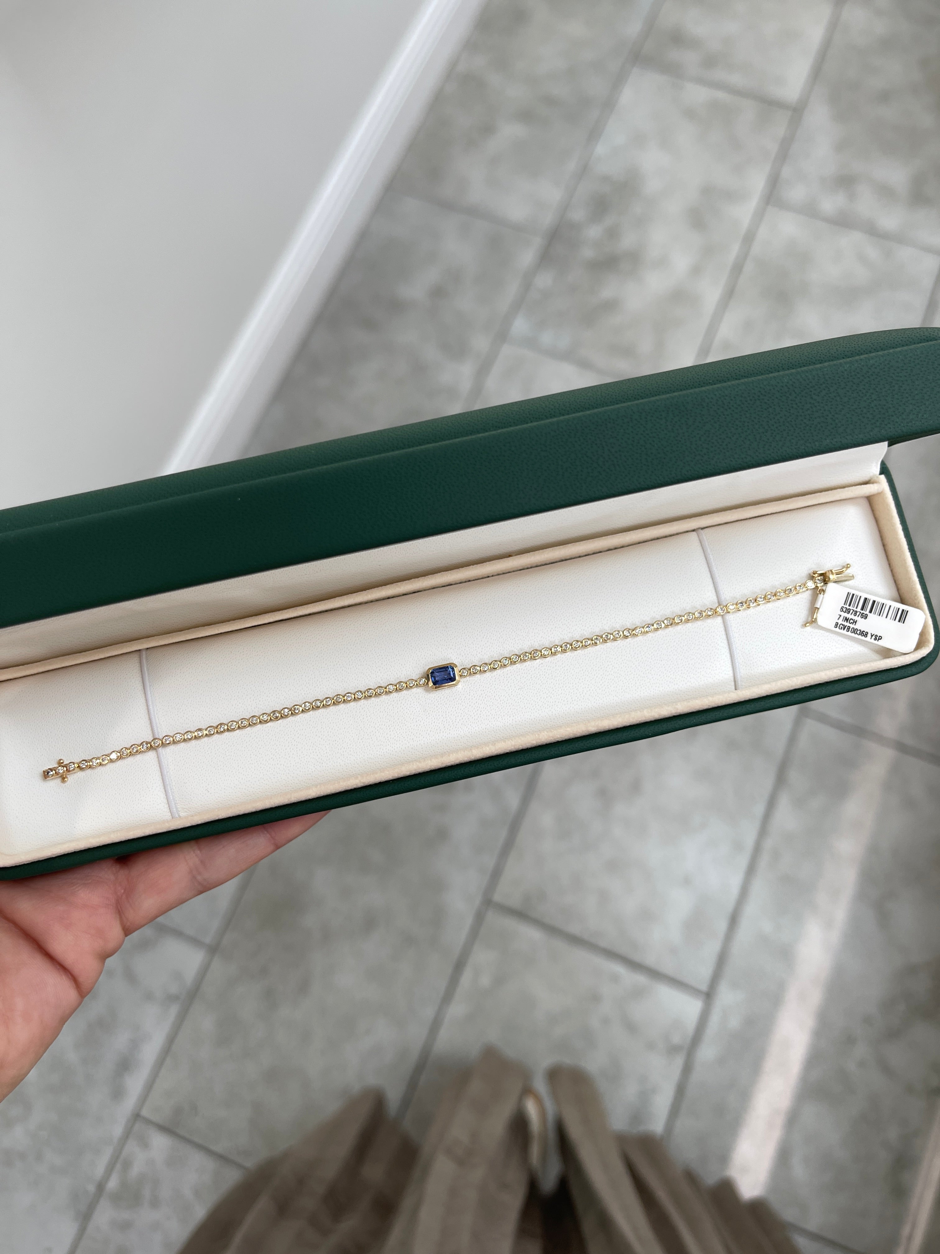 1.46tcw Bezel Set Pastel Blue Sapphire & Diamond Tennis Bracelet 14K- 7 inches