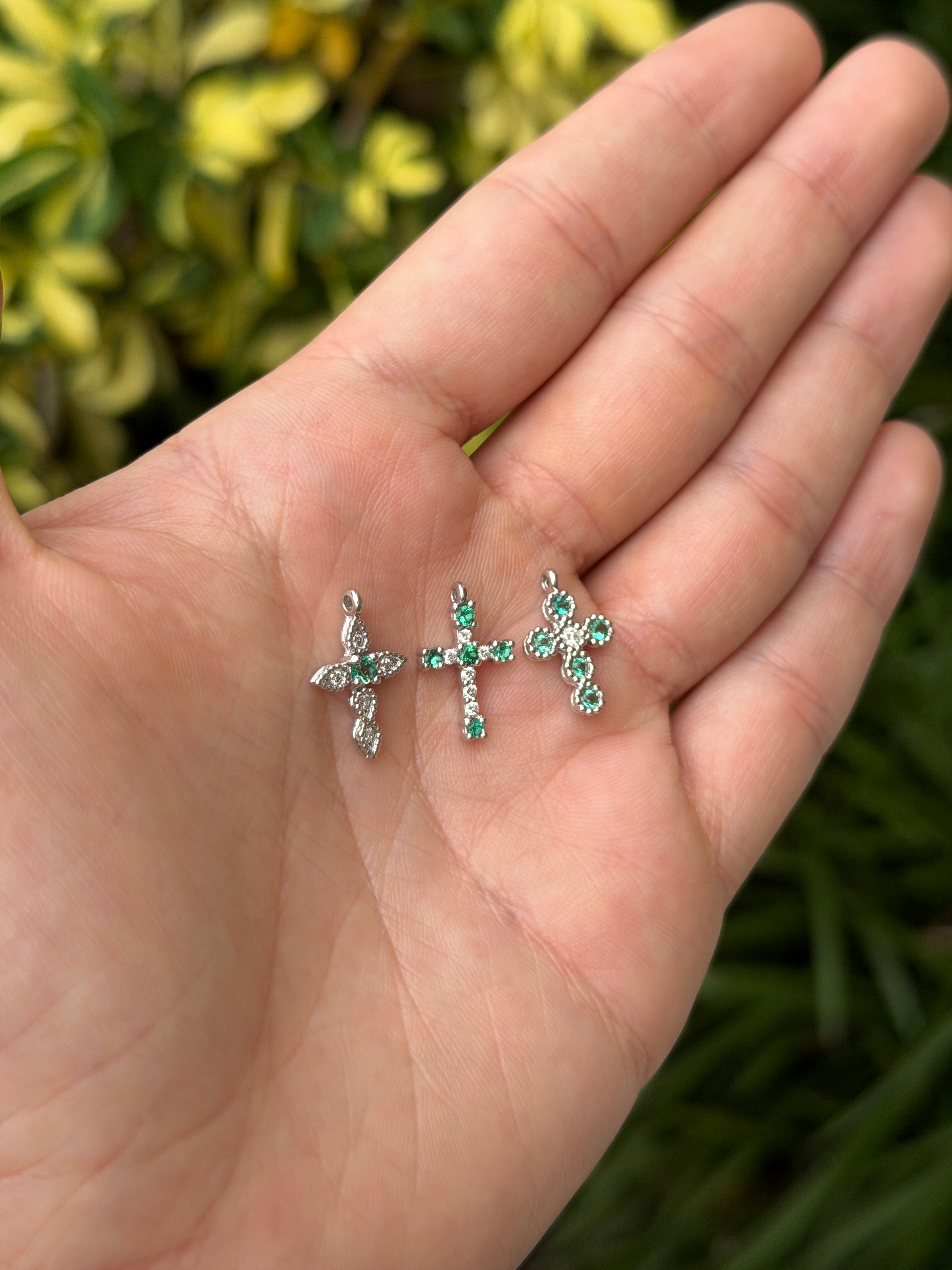 18K White Emerald & Diamond Petite Crosses