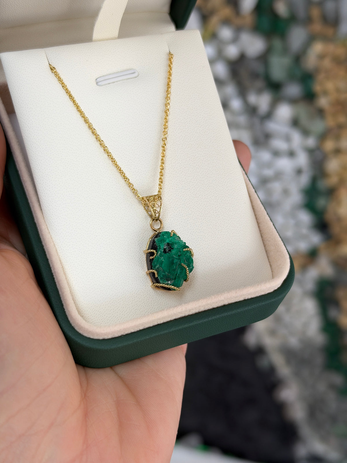 9.30ct 18K JR Colombian Emeralds natural rough single-terminated emerald necklace pendant