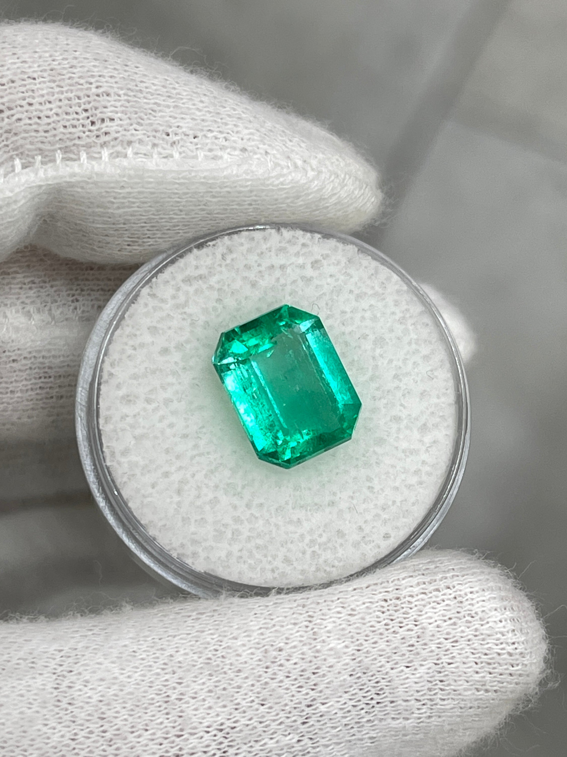 4.59 Carat 11x9 Crystalline Bluish Green Natural Loose Colombian Emerald-Emerald Cut