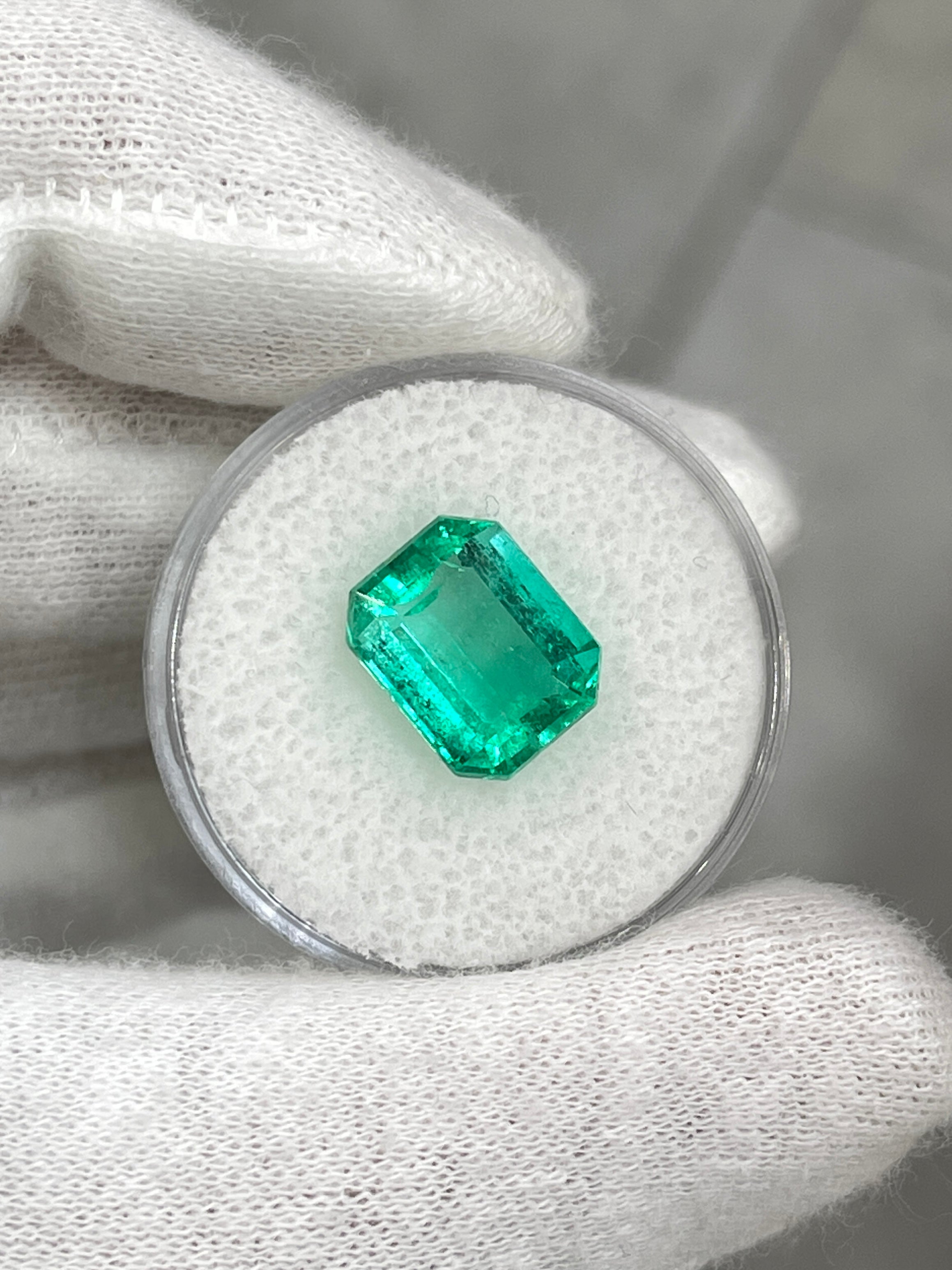 4.59 Carat 11x9 Crystalline Bluish Green Natural Loose Colombian Emerald-Emerald Cut