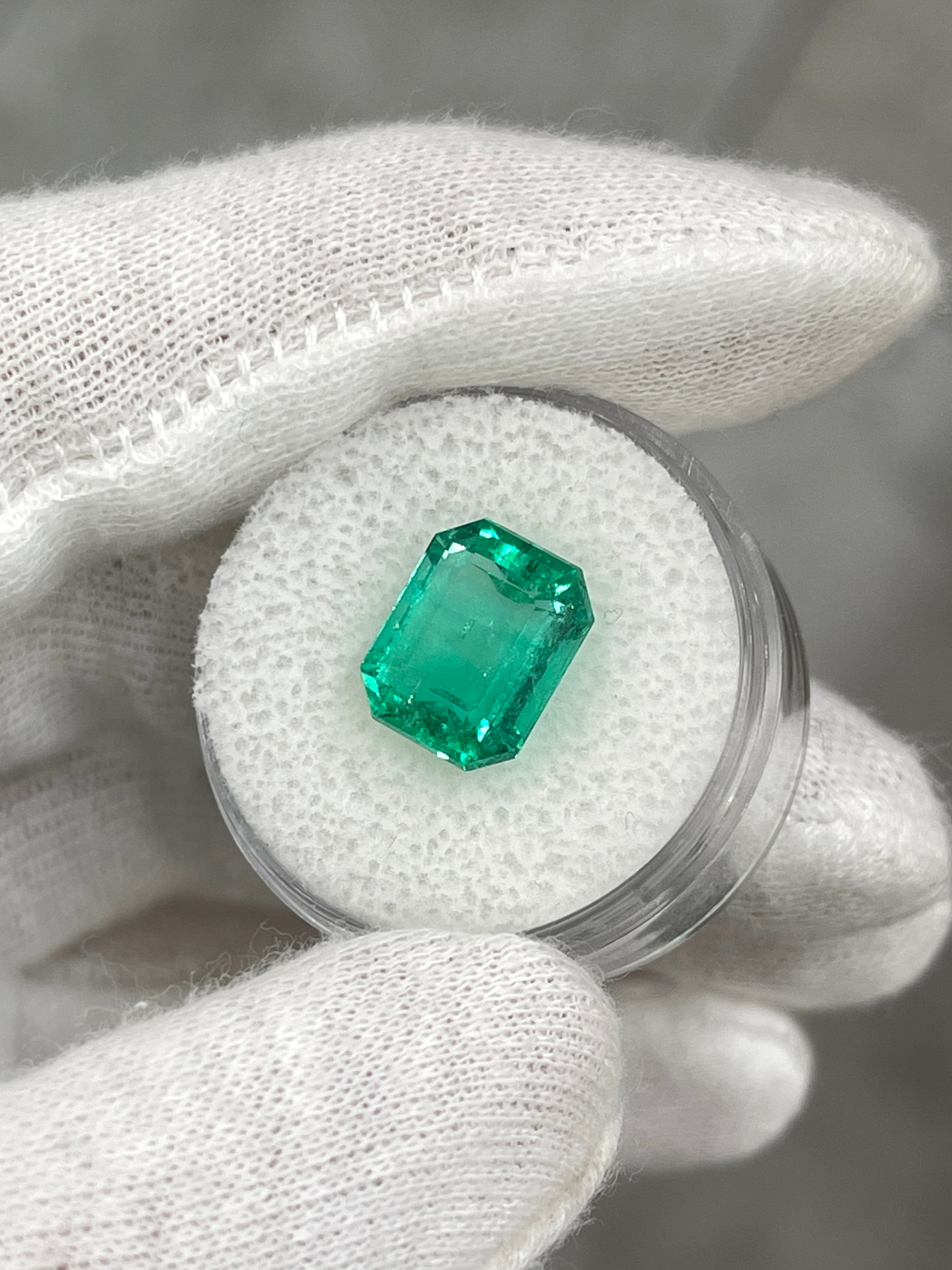 4.59 Carat 11x9 Crystalline Bluish Green Natural Loose Colombian Emerald-Emerald Cut