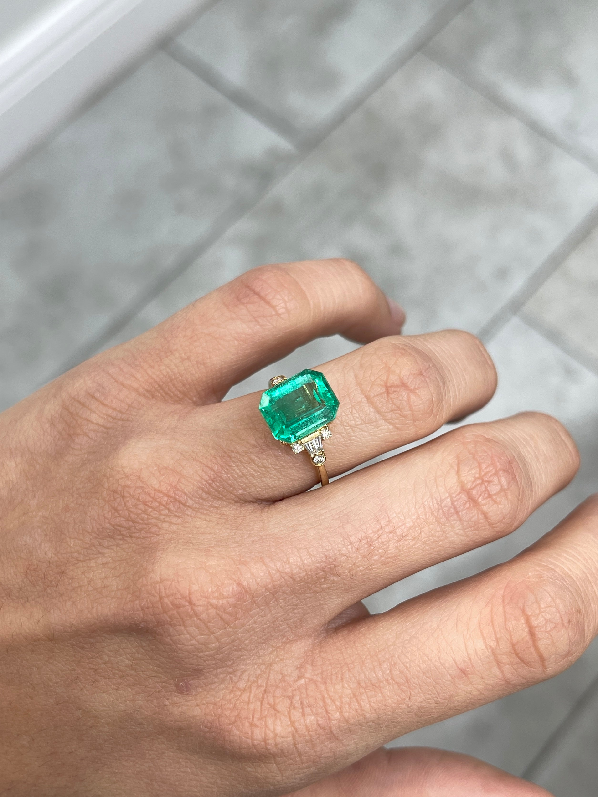 4.59 Carat 11x9 Crystalline Bluish Green Natural Loose Colombian Emerald-Emerald Cut