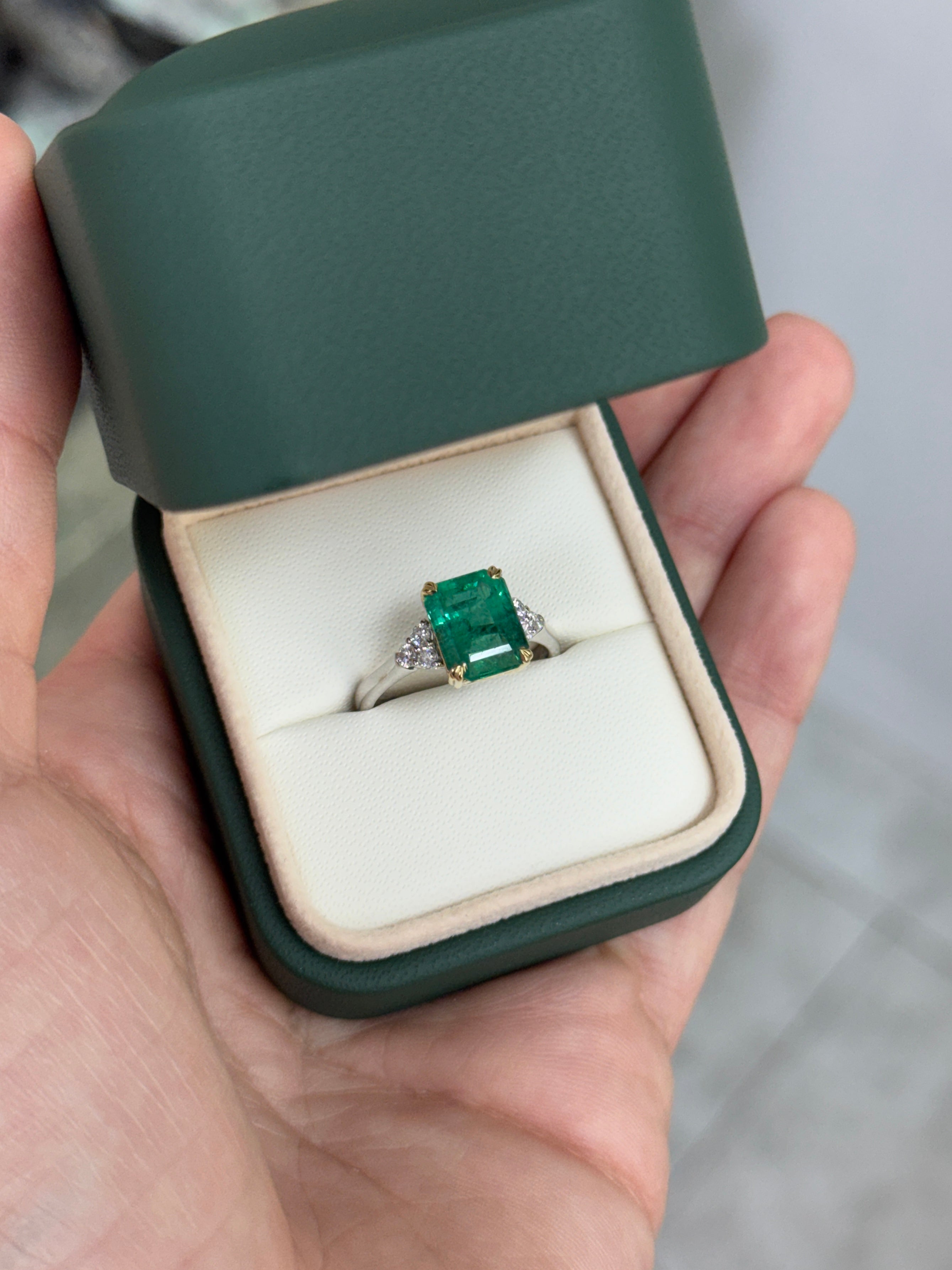 3.83tcw Natural Emerald Cut Emerald & Diamond Accent Seven Stone Engagement 14K/Plat Ring