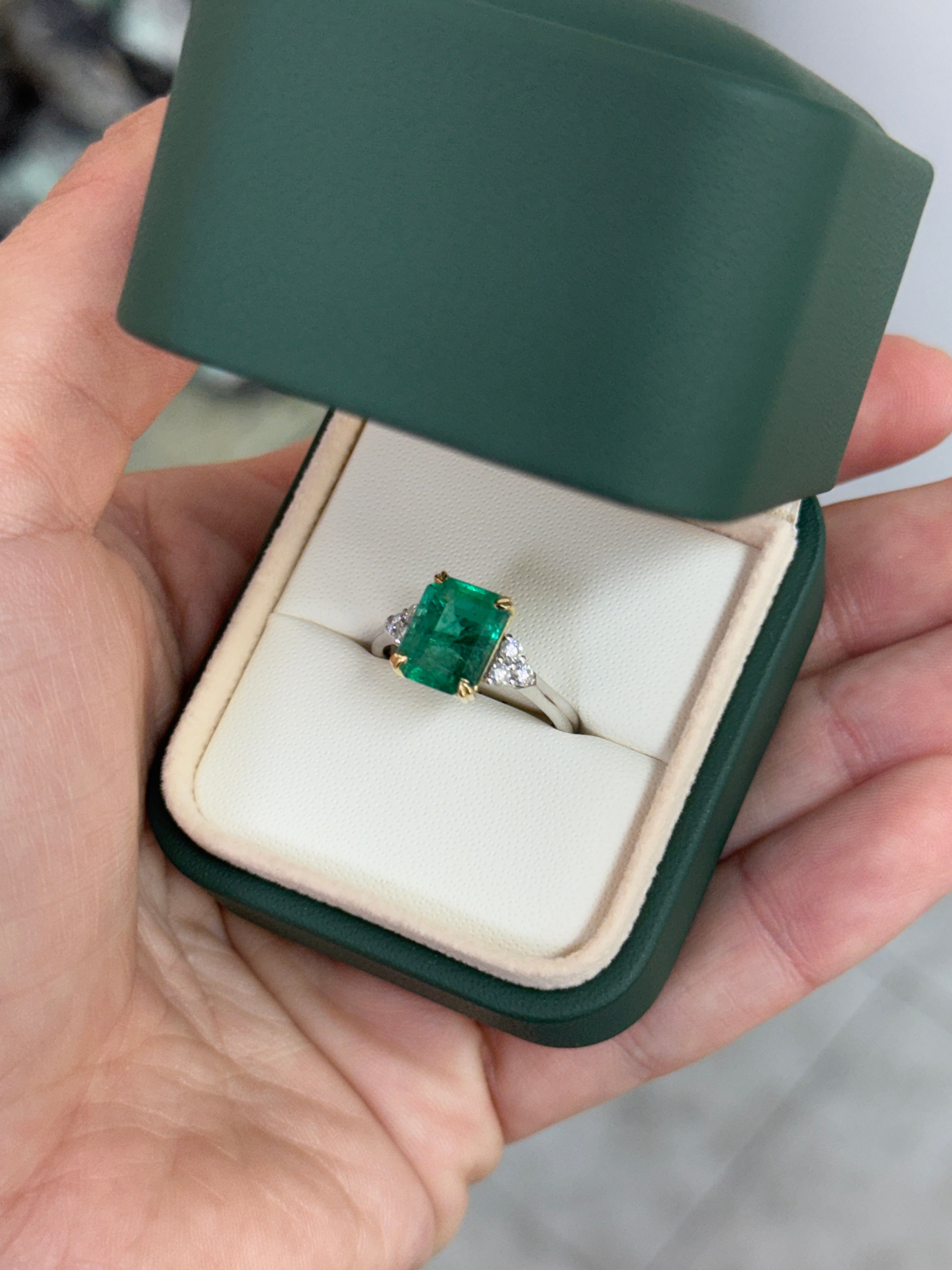 3.83tcw Natural Emerald Cut Emerald & Diamond Accent Seven Stone Engagement 14K/Plat Ring
