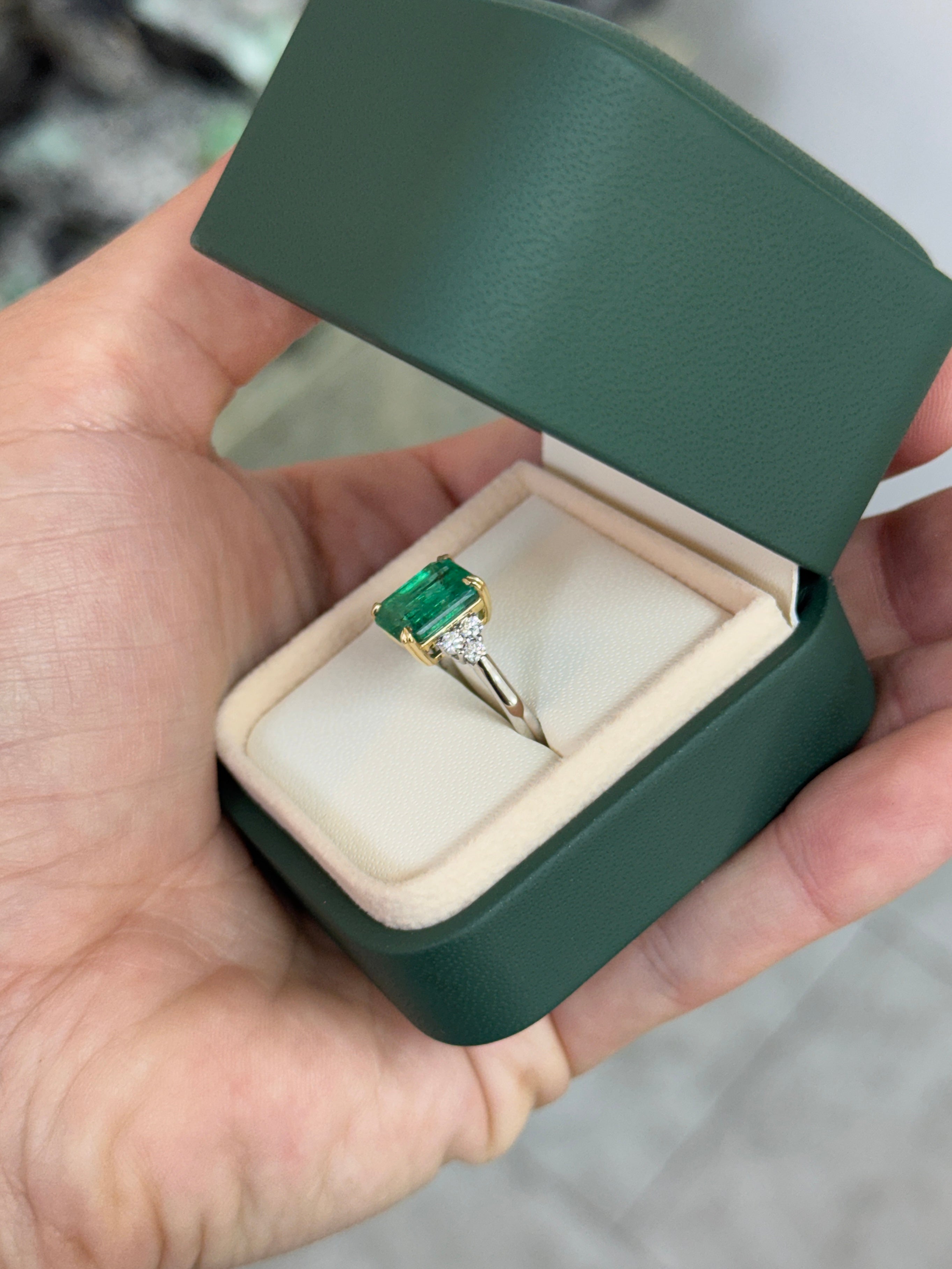 3.83tcw Natural Emerald Cut Emerald & Diamond Accent Seven Stone Engagement 14K/Plat Ring