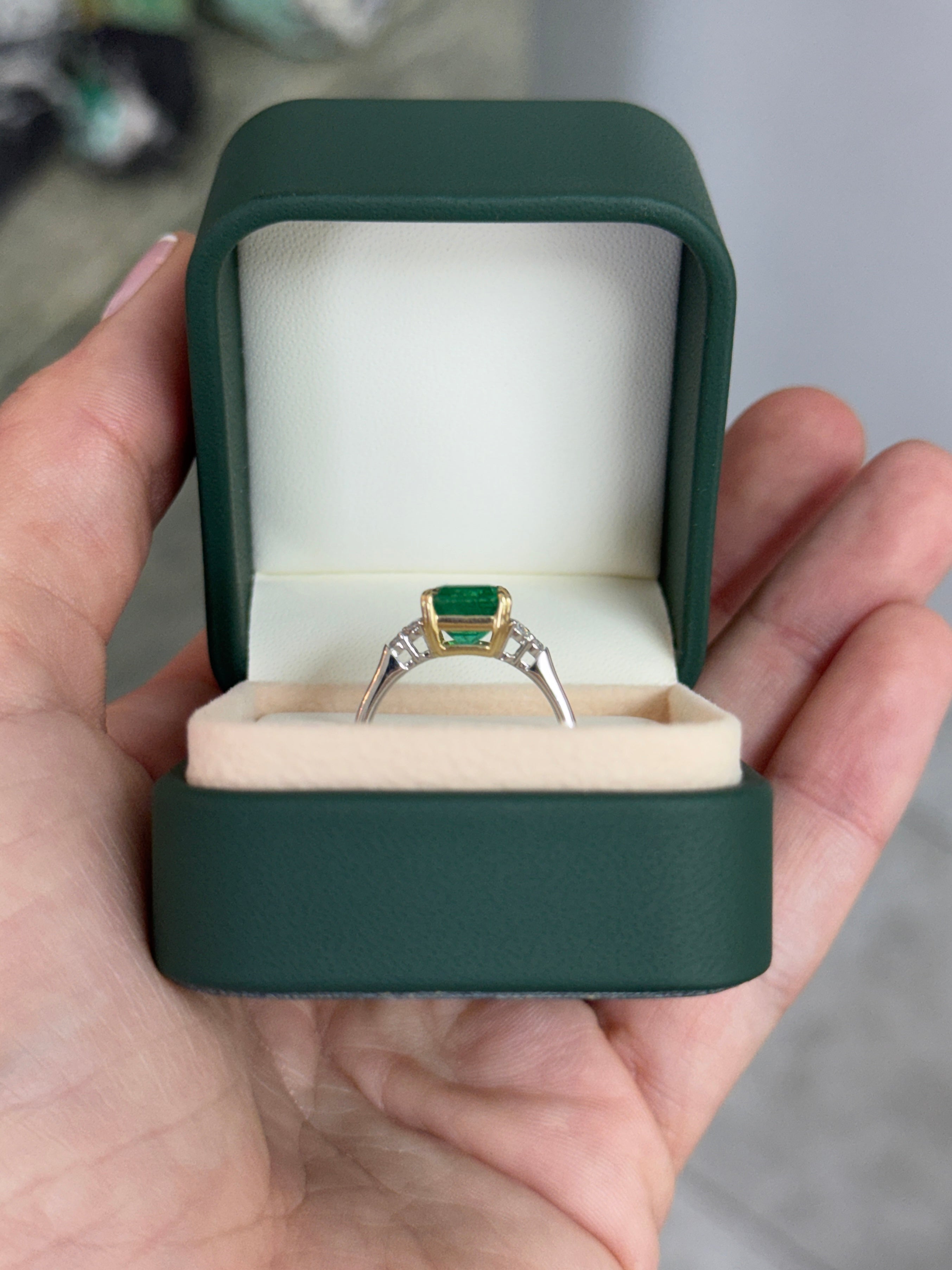 3.83tcw Natural Emerald Cut Emerald & Diamond Accent Seven Stone Engagement 14K/Plat Ring