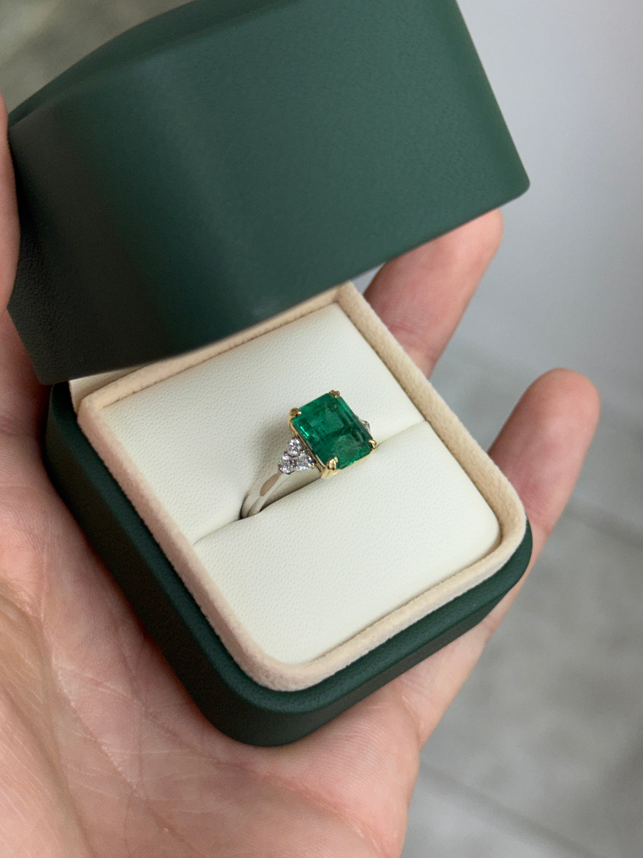 3.83tcw Natural Emerald Cut Emerald & Diamond Accent Seven Stone Engagement 14K/Plat Ring