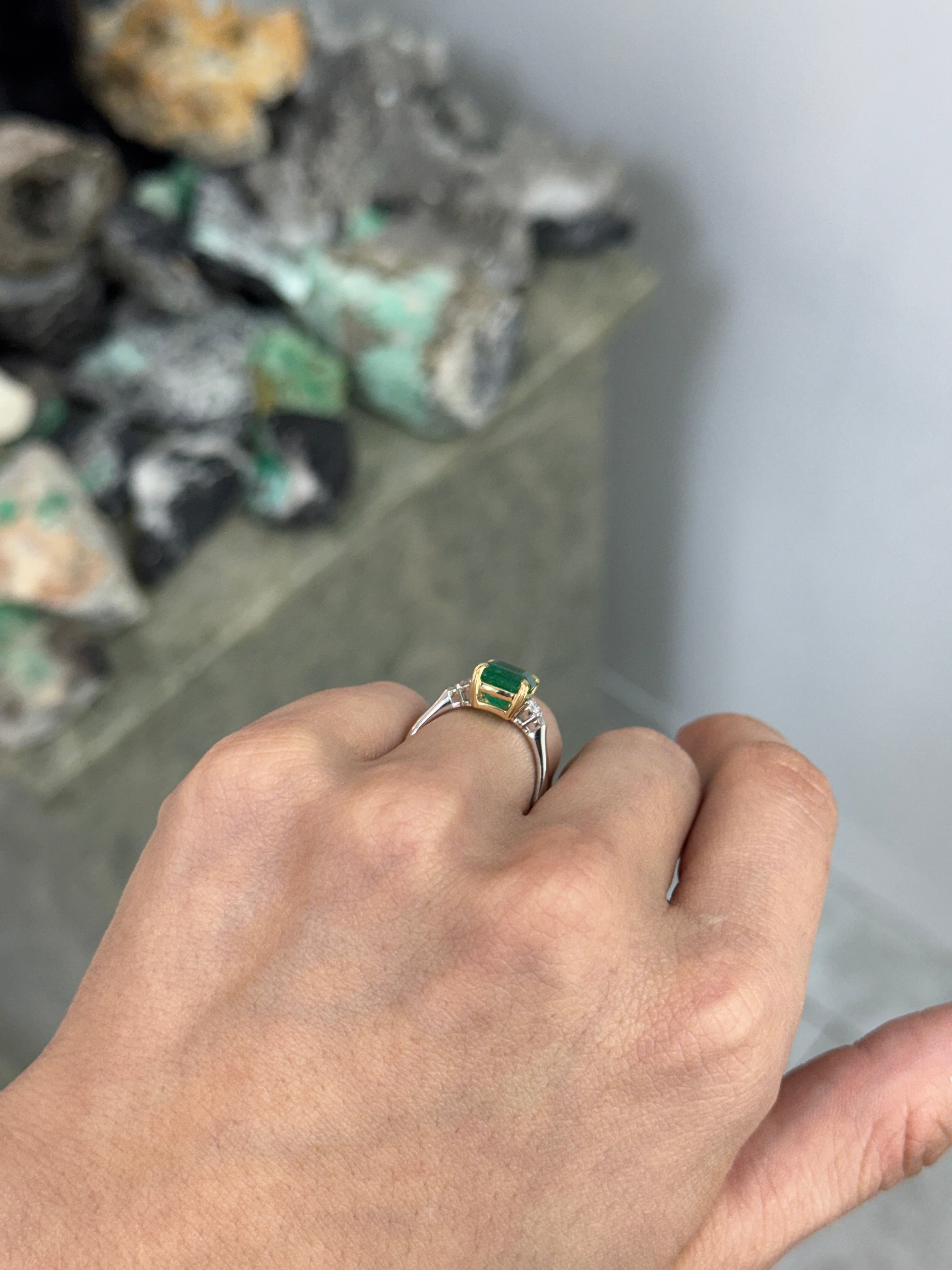 3.83tcw Natural Emerald Cut Emerald & Diamond Accent Seven Stone Engagement 14K/Plat Ring