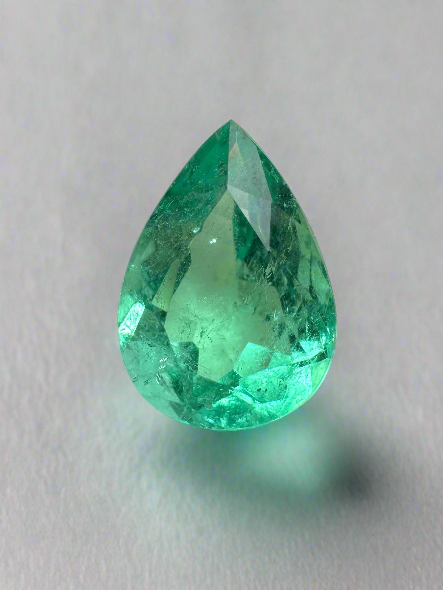 2.41 carat 10.5x7.5 Pastel Bluish Green Natural Loose Colombian Emerald-Pear Cut - JR Colombian Emeralds